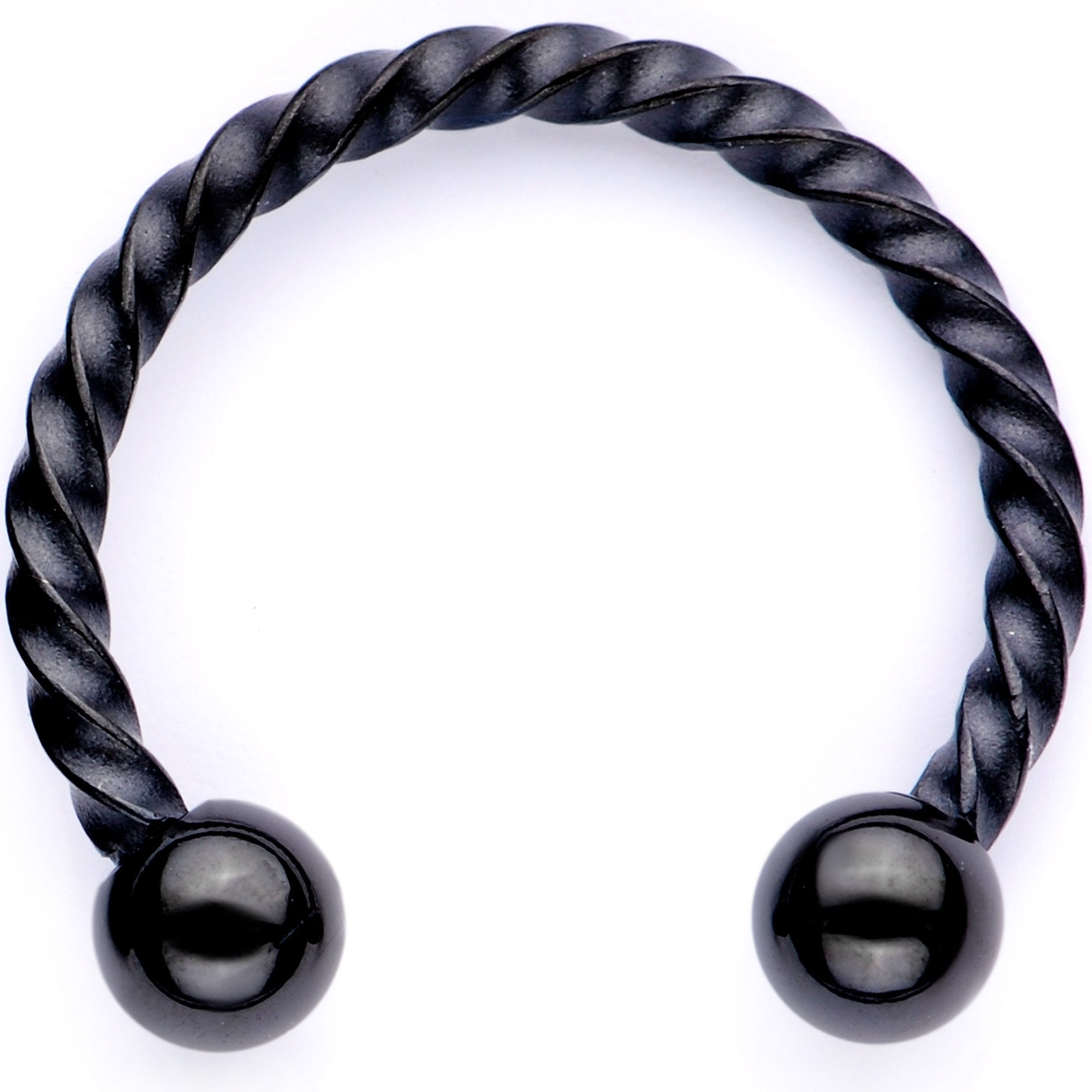 16G 3/8 White Faux Opal Black Anodized Twisted Horseshoe Closure Ring Set