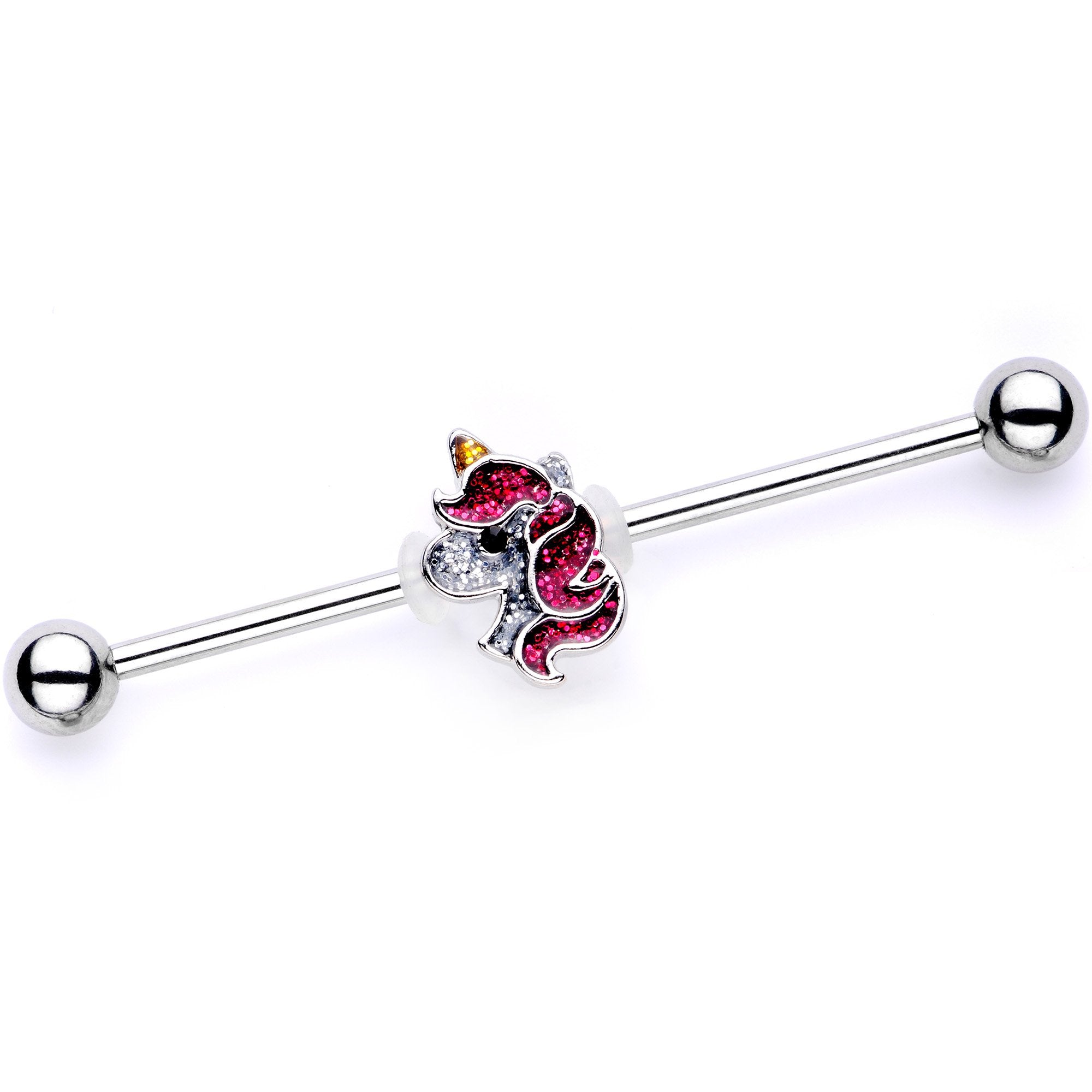 Purple Glitter Cartoon Unicorn Gold Tone Industrial Barbell Set of 2