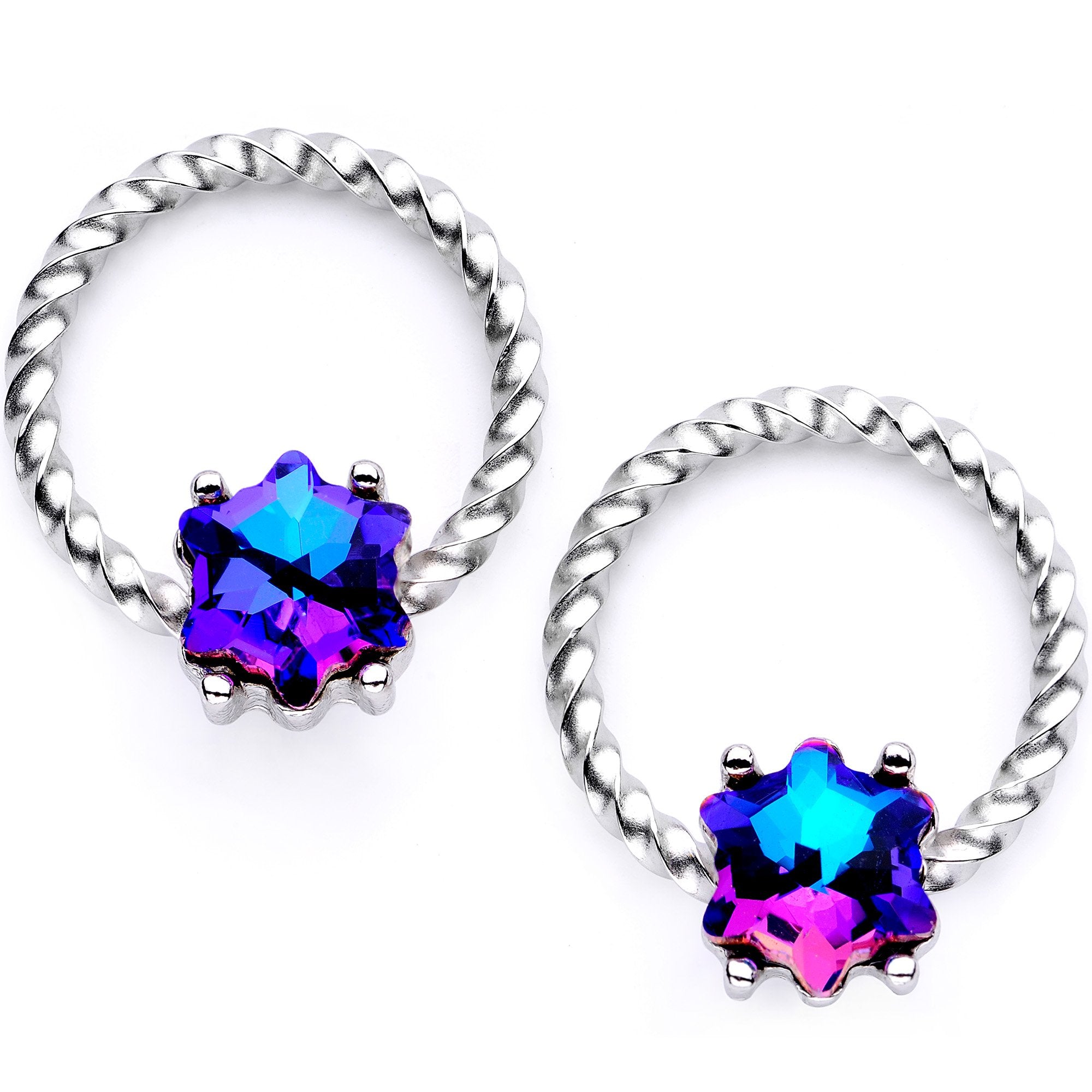 14G 9/16 Blue Gem Supernova So Twisted BCR Captive Ring Set