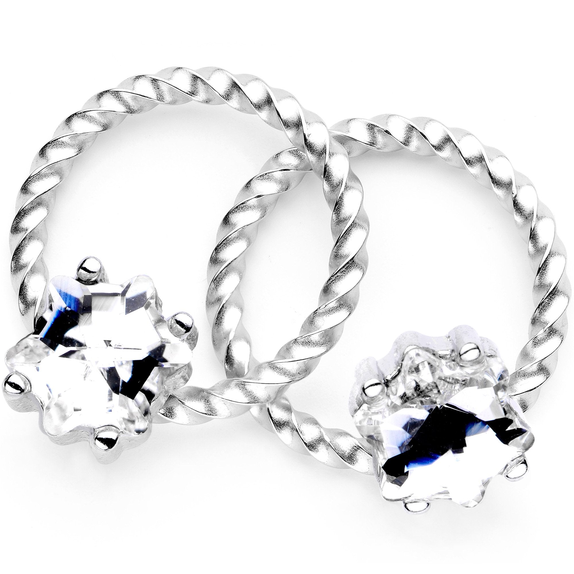 14G 9/16 Clear Gem Supernova So Twisted BCR Captive Ring Set