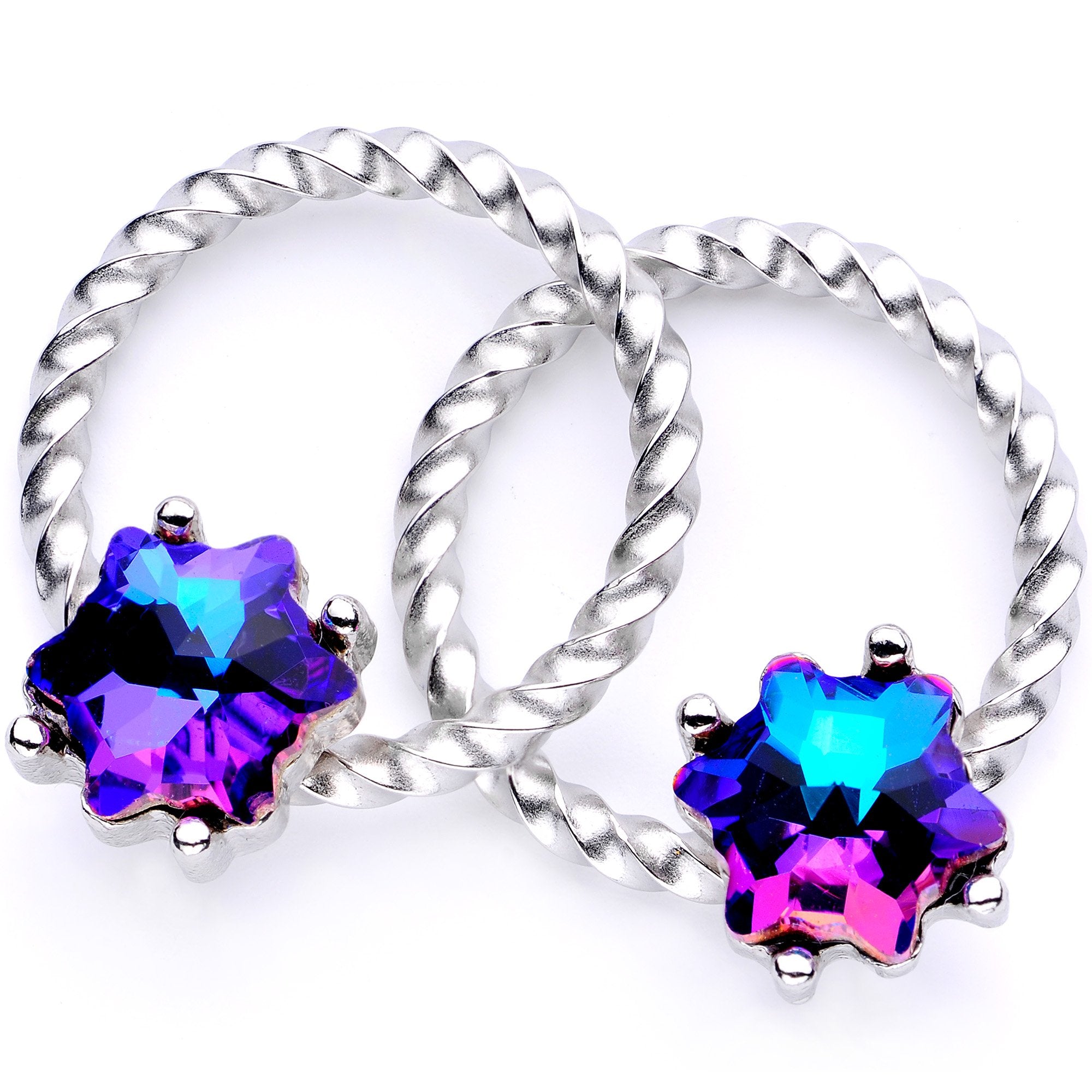14G 9/16 Blue Gem Supernova So Twisted BCR Captive Ring Set