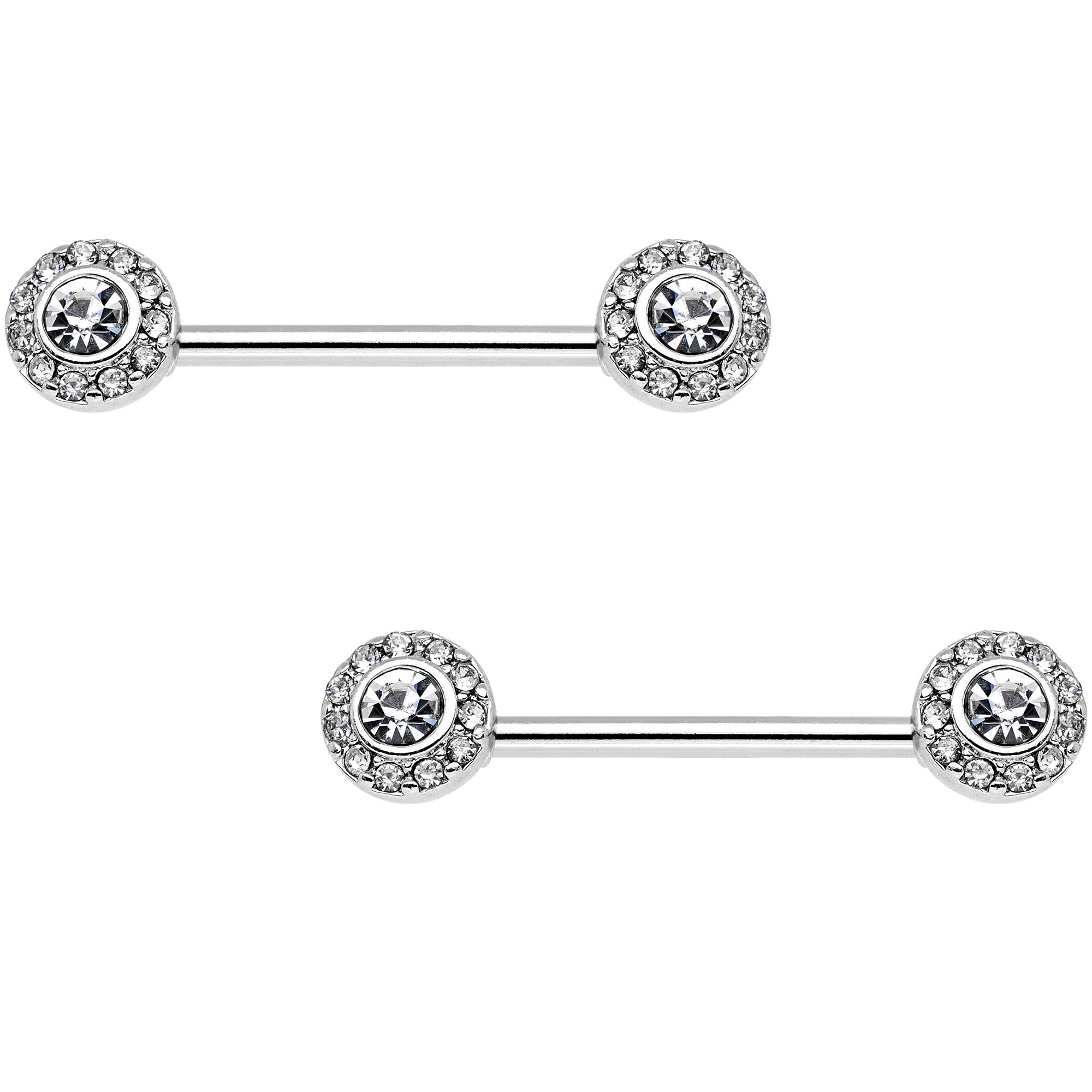14G 9/16 Clear Gem Circular Cluster Barbell Nipple Ring Set