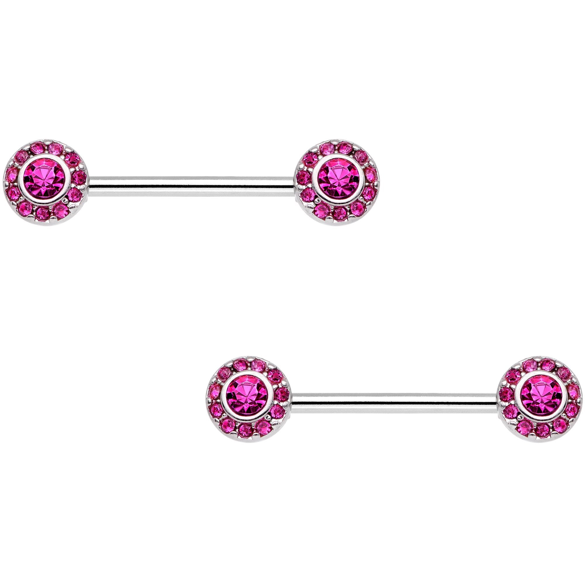 14G 5/8" Pink Gem Circular Cluster Barbell Nipple Ring Set