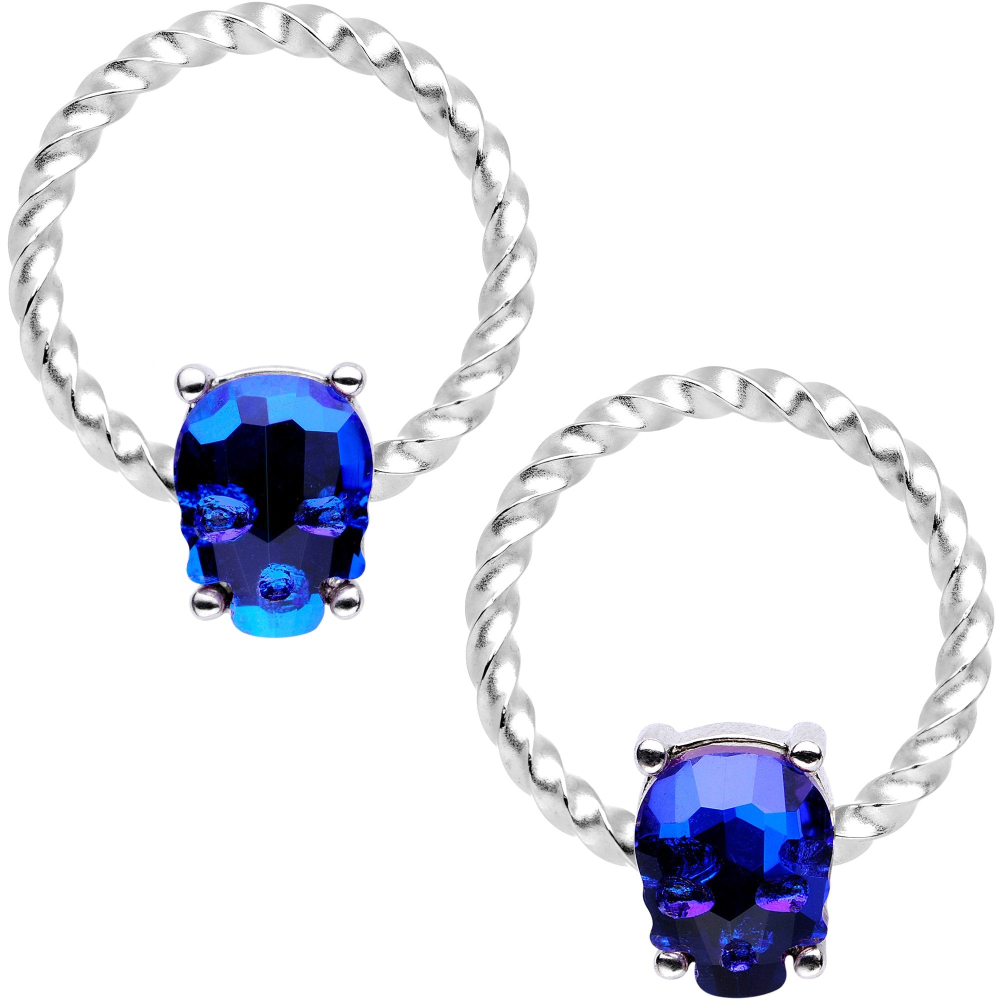 14G 9/16 Blue Sugar Skull Twisted BCR Captive Nipple Ring Set