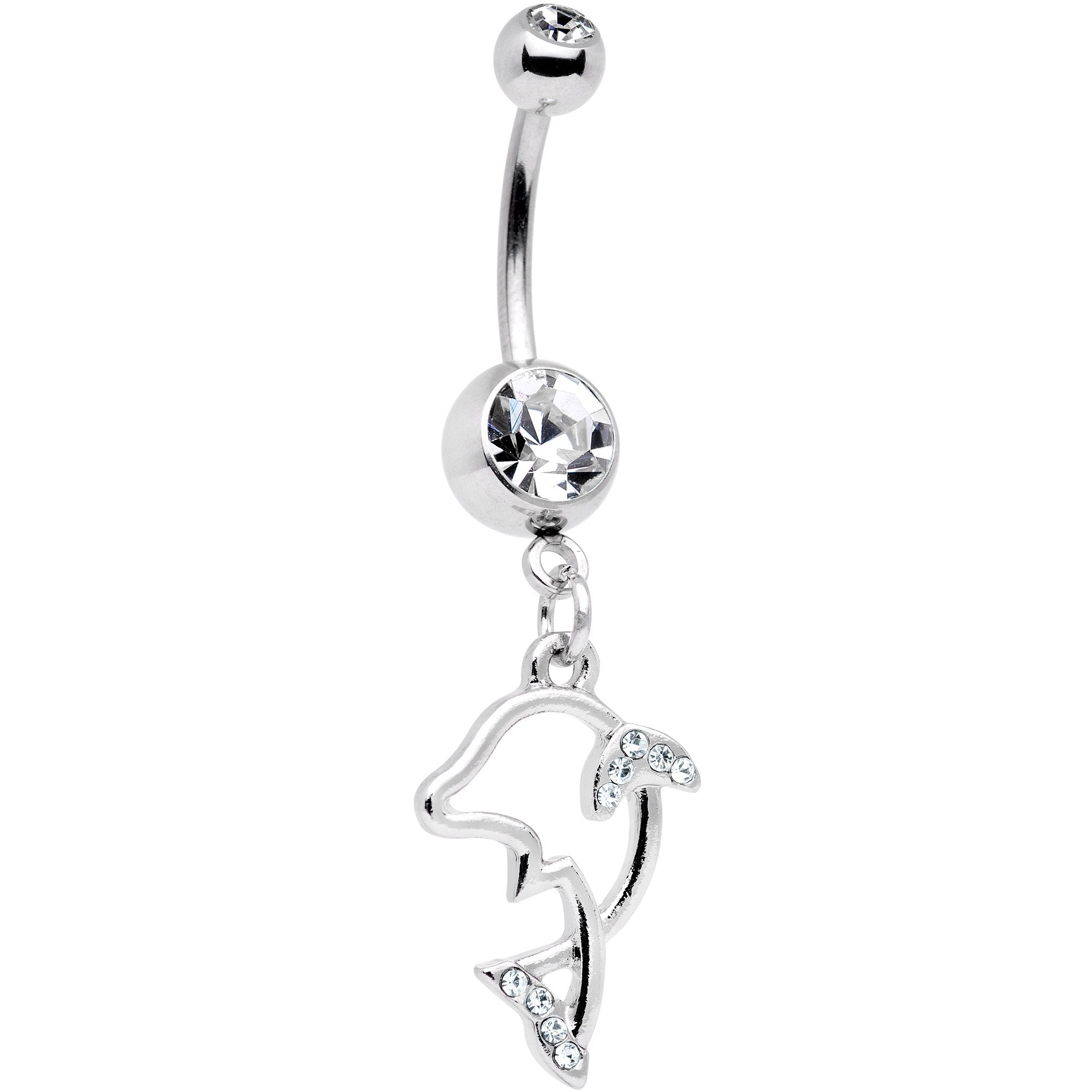 Clear Gem Hollow Dolphin Dangle Belly Ring