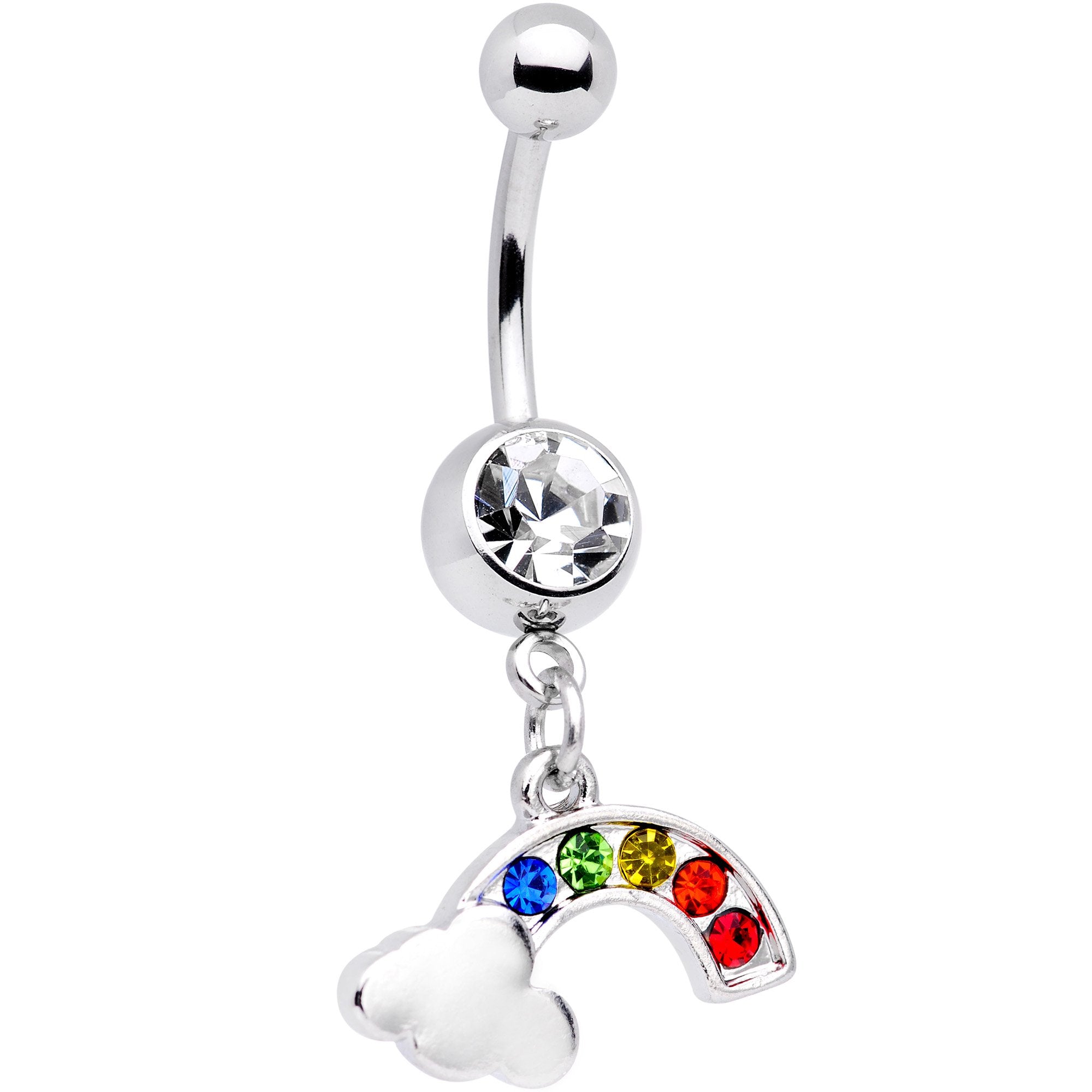 Clear Gem Summer Pride Rainbow Dangle Belly Ring