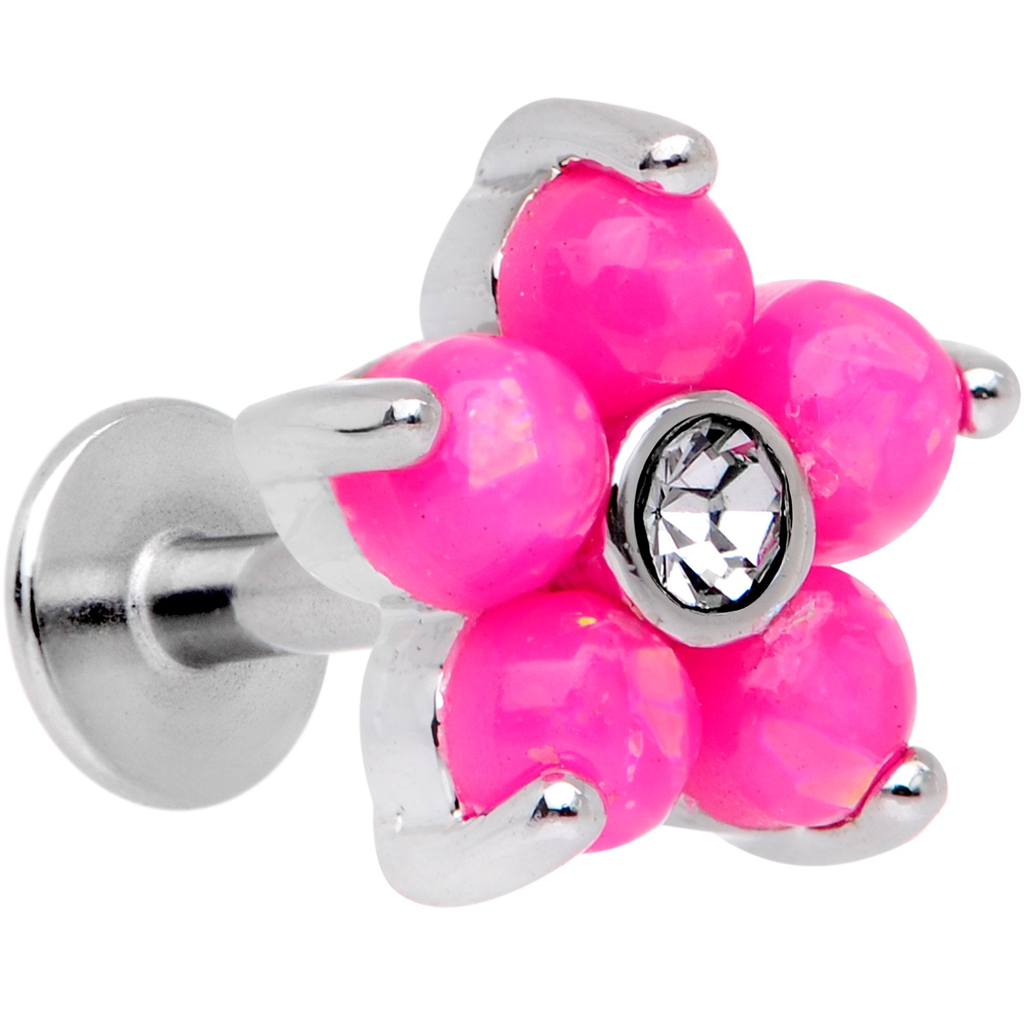 16G 1/4 Pink Faux Opal CZ Flower Cartilage Tragus