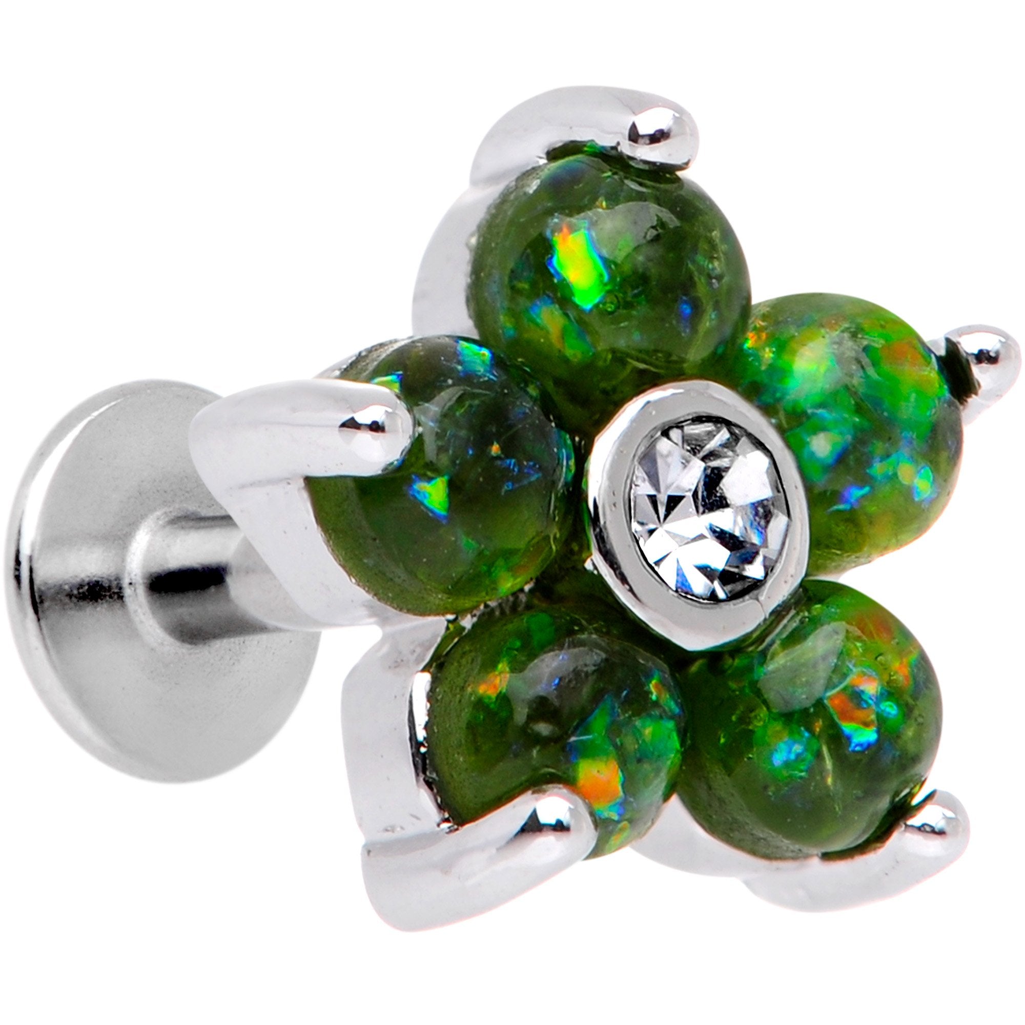 16G 1/4 Green Faux Opal CZ Flower Cartilage Tragus