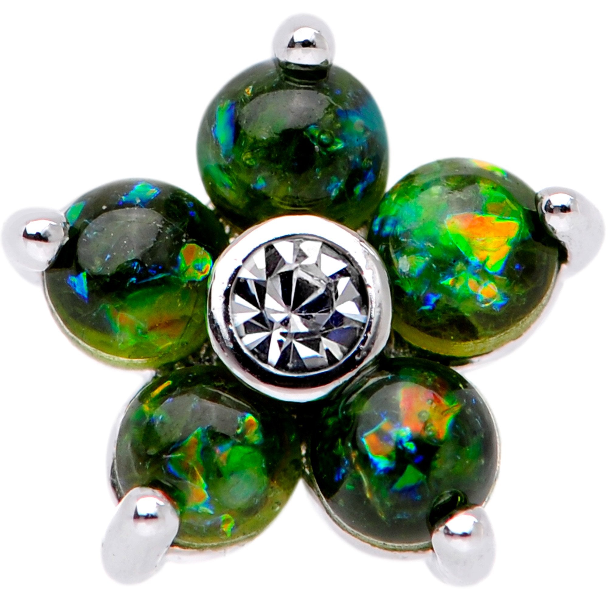 16G 1/4 Green Faux Opal CZ Flower Cartilage Tragus