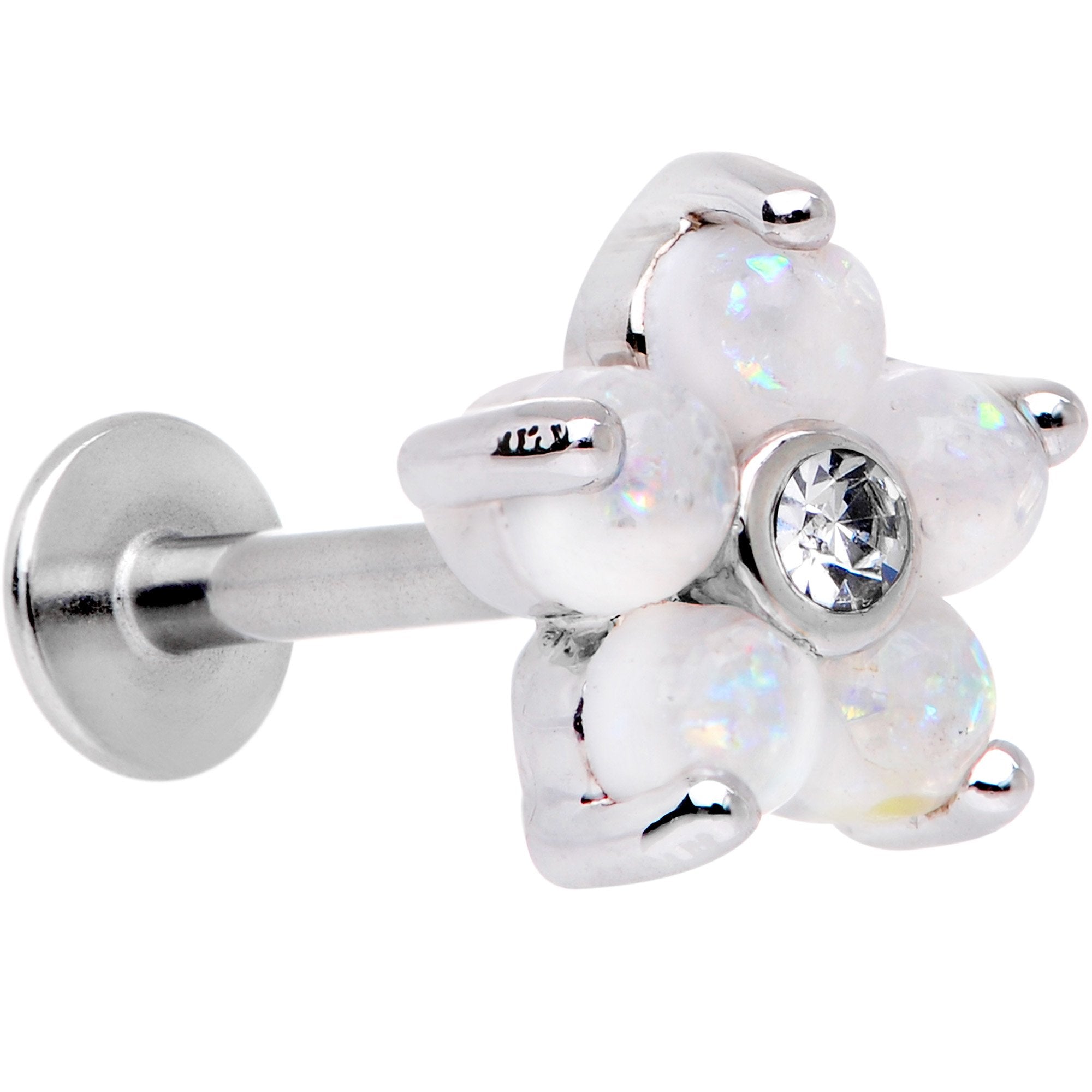 16G 5/16 White Faux Opal CZ Flower Cartilage Tragus