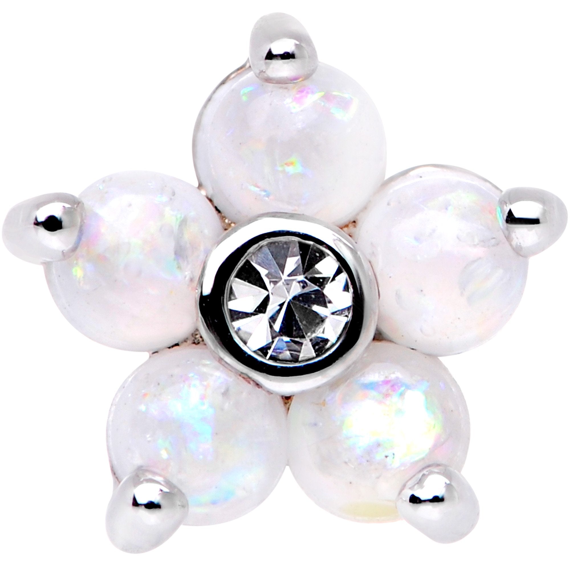 16G 5/16 White Faux Opal CZ Flower Cartilage Tragus