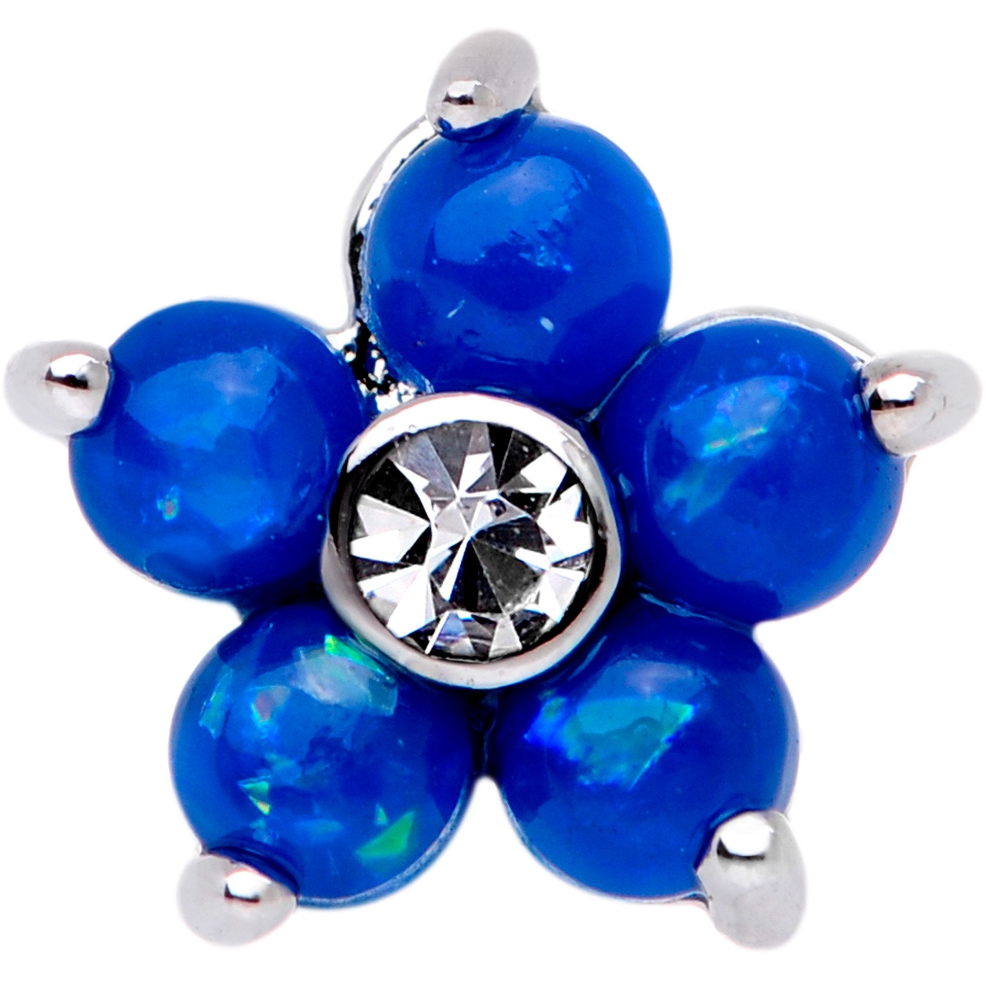 16G 5/16 Blue Faux Opal CZ Flower Cartilage Tragus