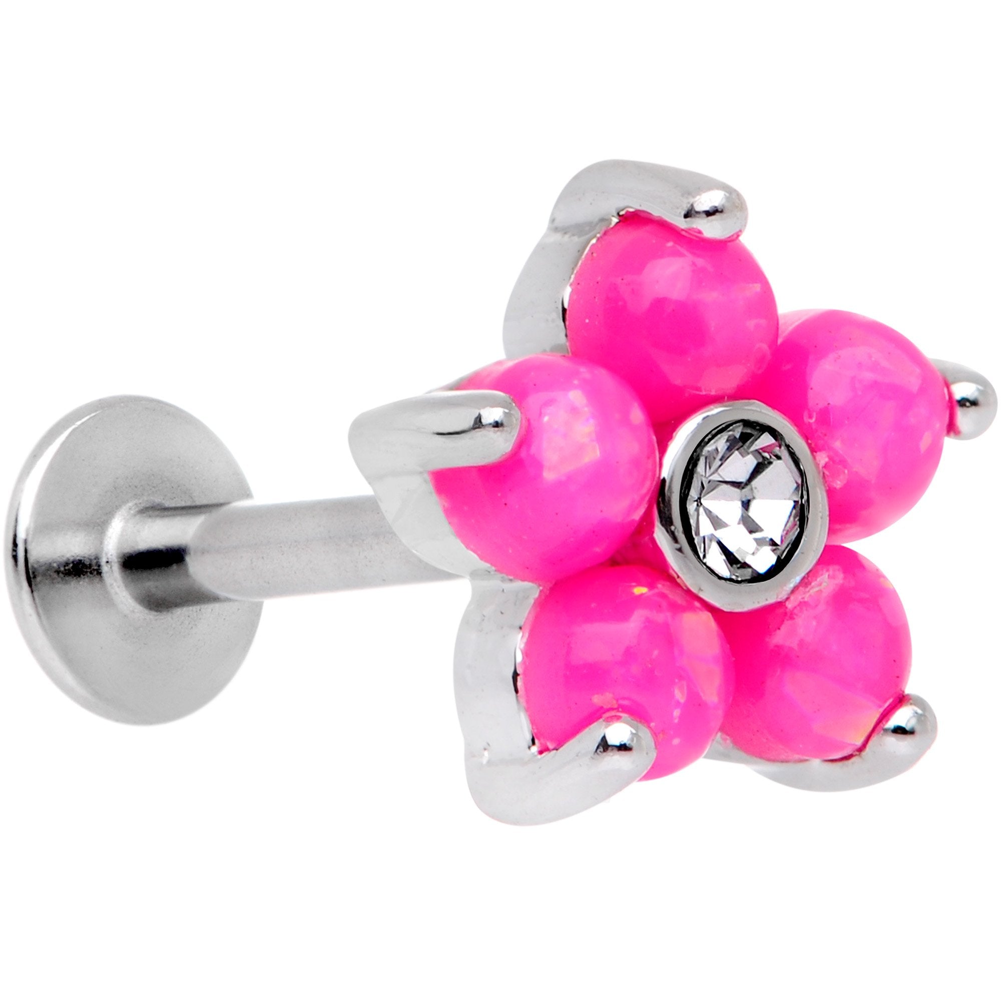 16G 5/16 Pink Faux Opal CZ Flower Cartilage Tragus