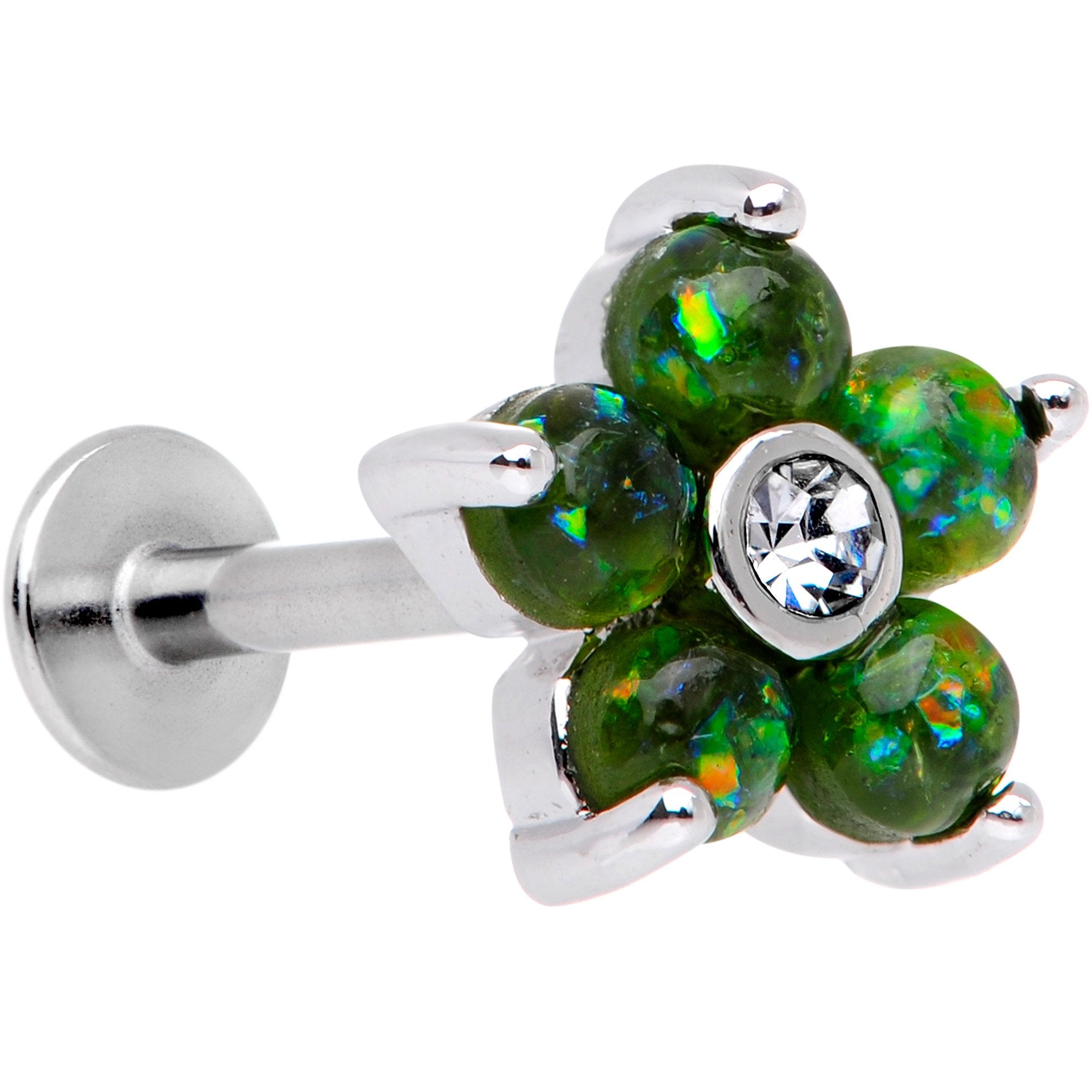 16G 5/16 Green Faux Opal CZ Flower Cartilage Tragus