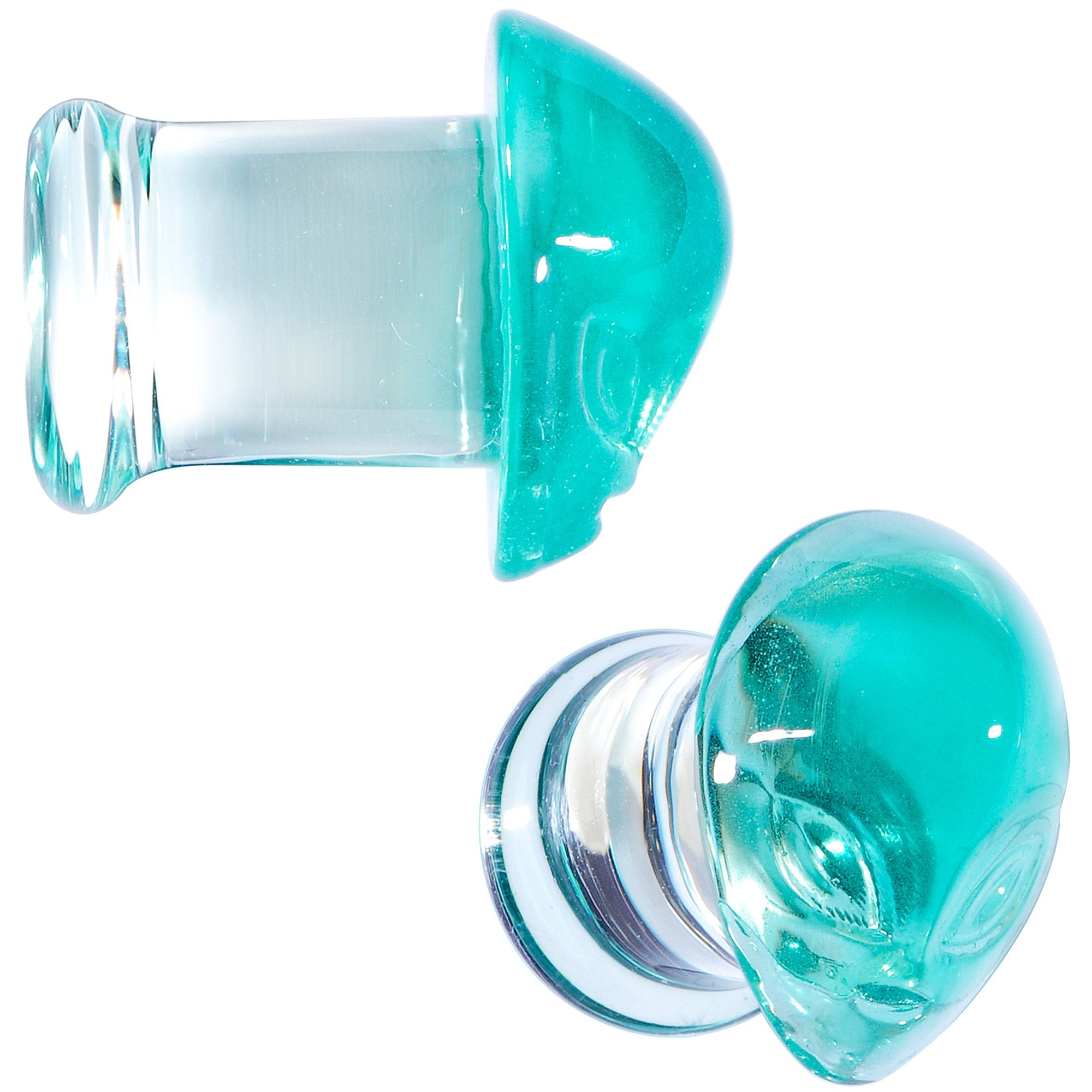 Clear Green Pyrex Glass Alien Face Double Flare Plug Set 6mm to 16mm