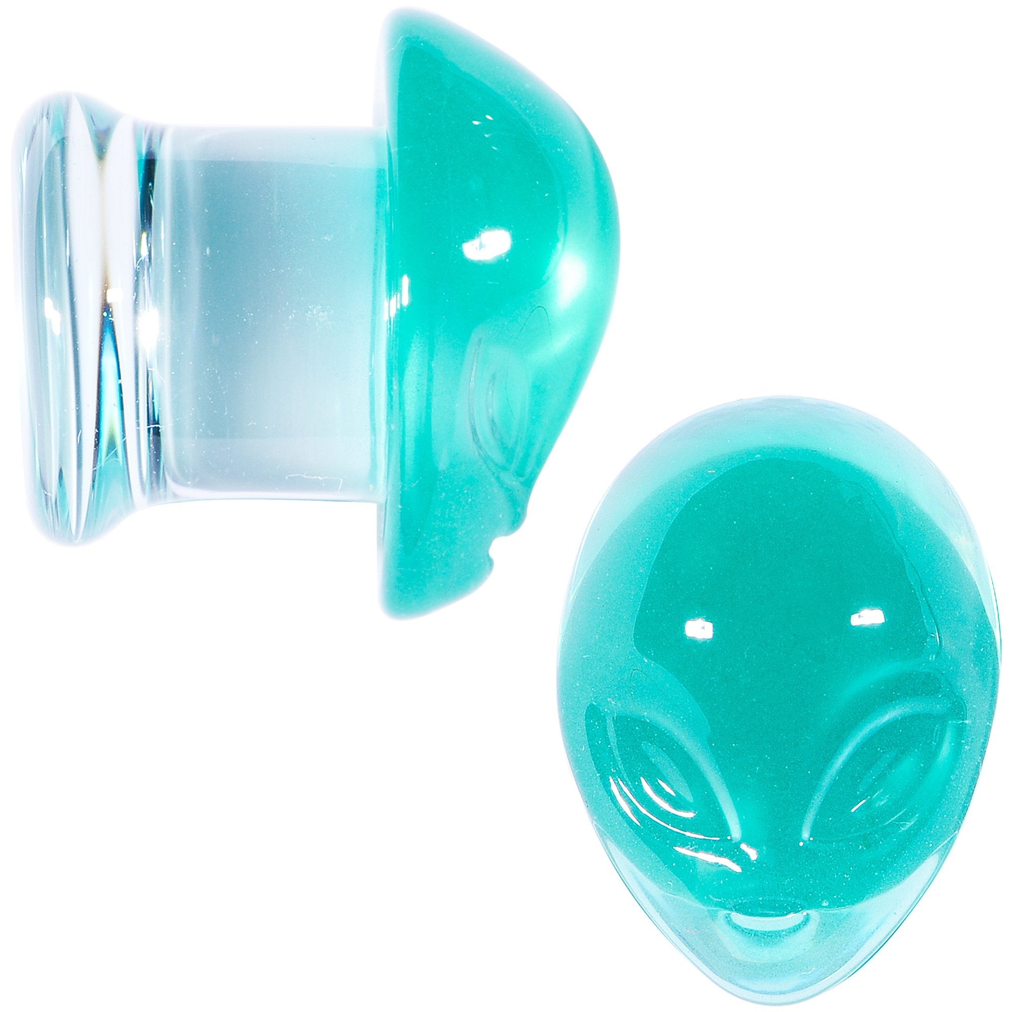Clear Green Pyrex Glass Alien Face Double Flare Plug Set 6mm to 16mm
