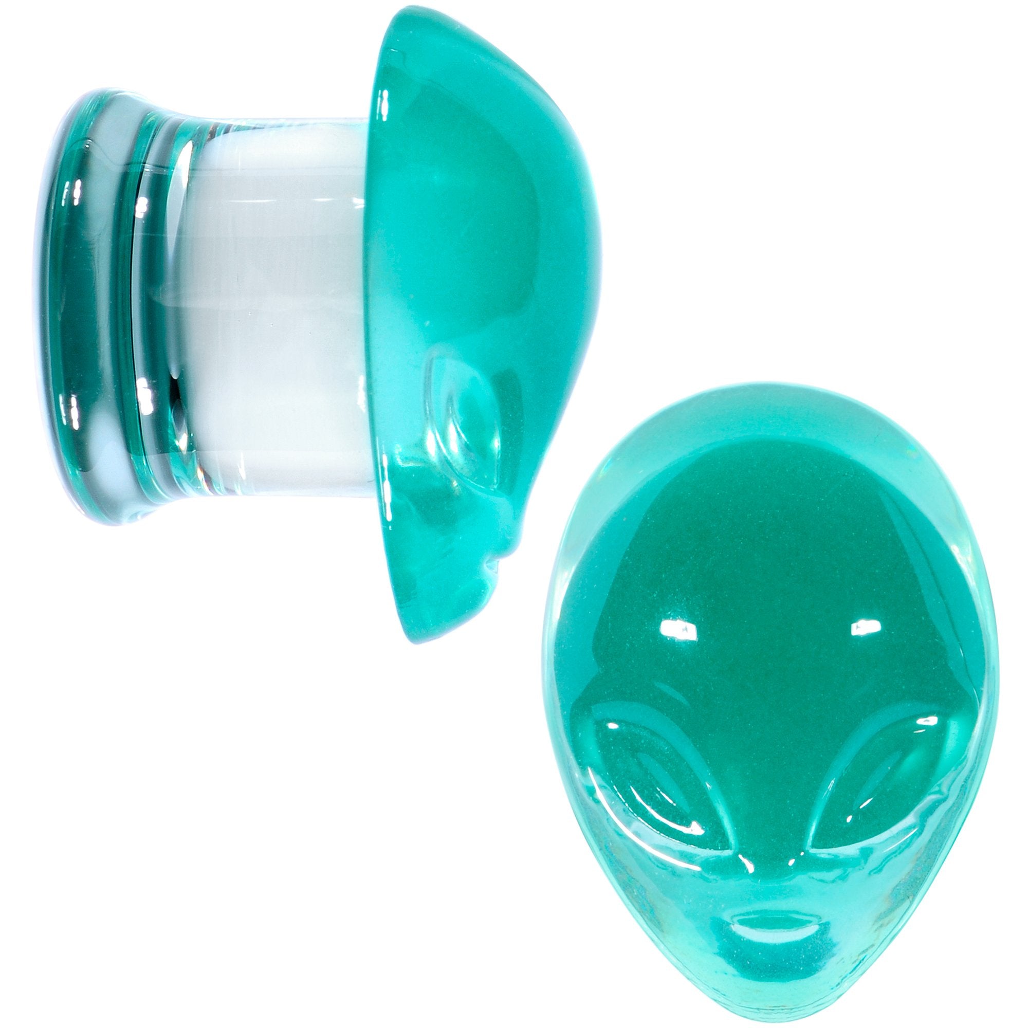 Clear Green Pyrex Glass Alien Face Double Flare Plug Set 6mm to 16mm