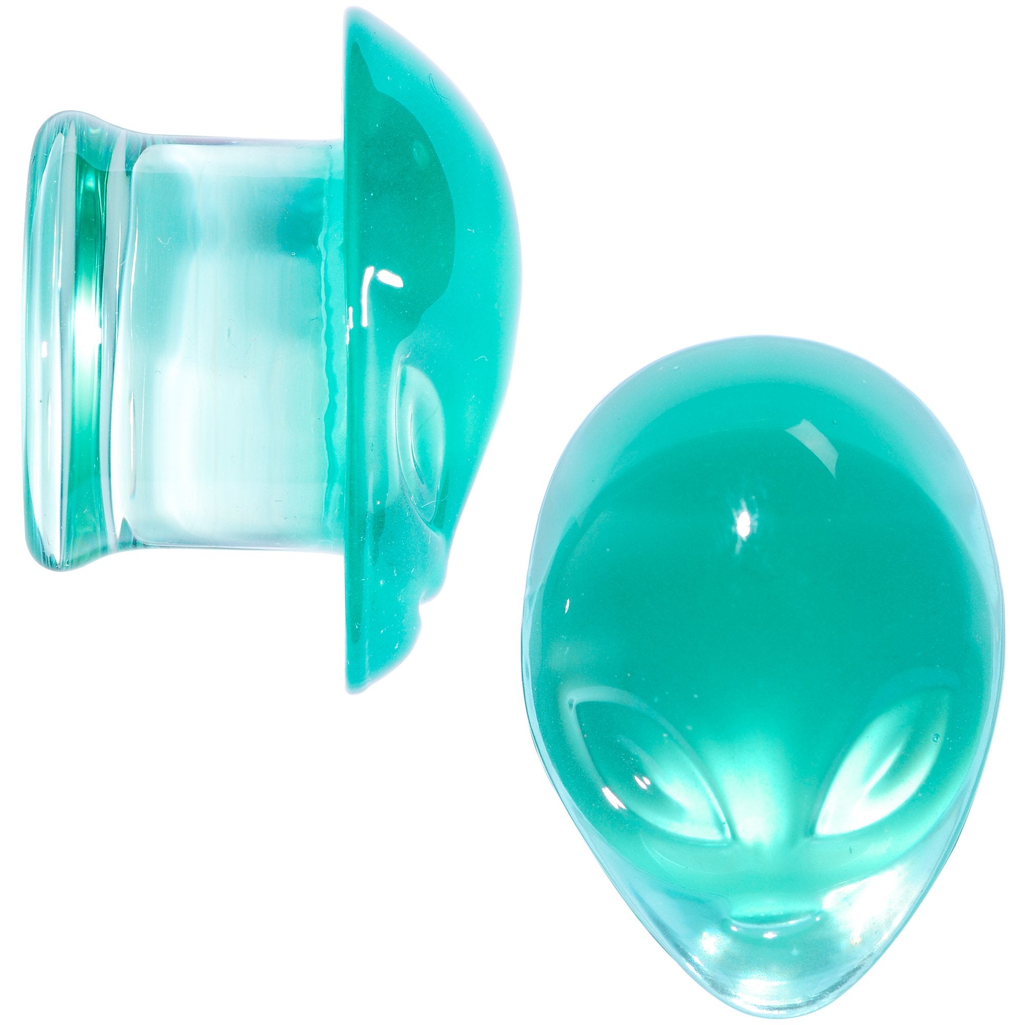 Clear Green Pyrex Glass Alien Face Double Flare Plug Set 6mm to 16mm