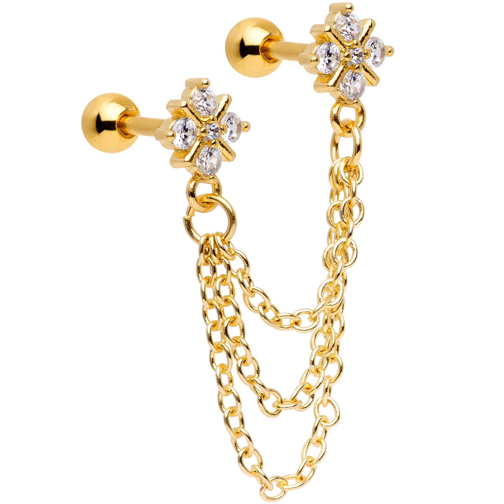 16G 1/4 Clear Gem Gold PVD Decadence Cartilage Chain Earring