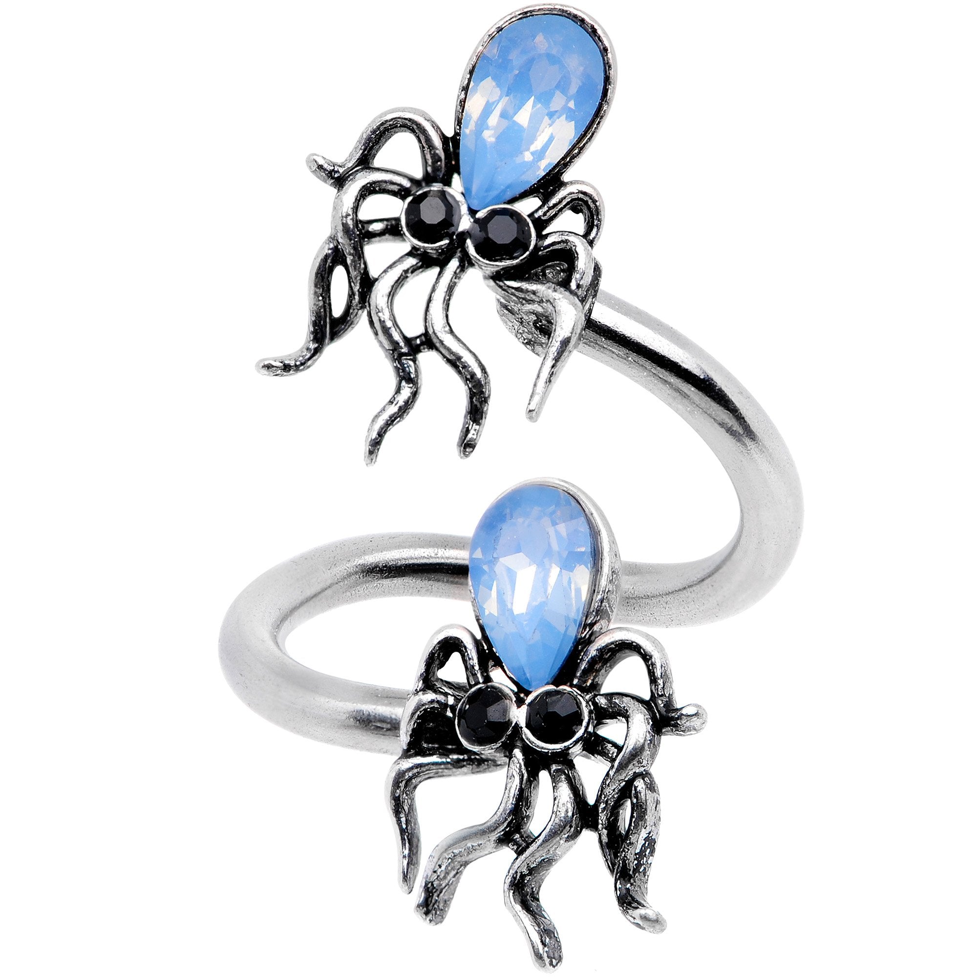 16G Blue Faux Opal Nautical Sea Squids Spiral Twister Belly Ring