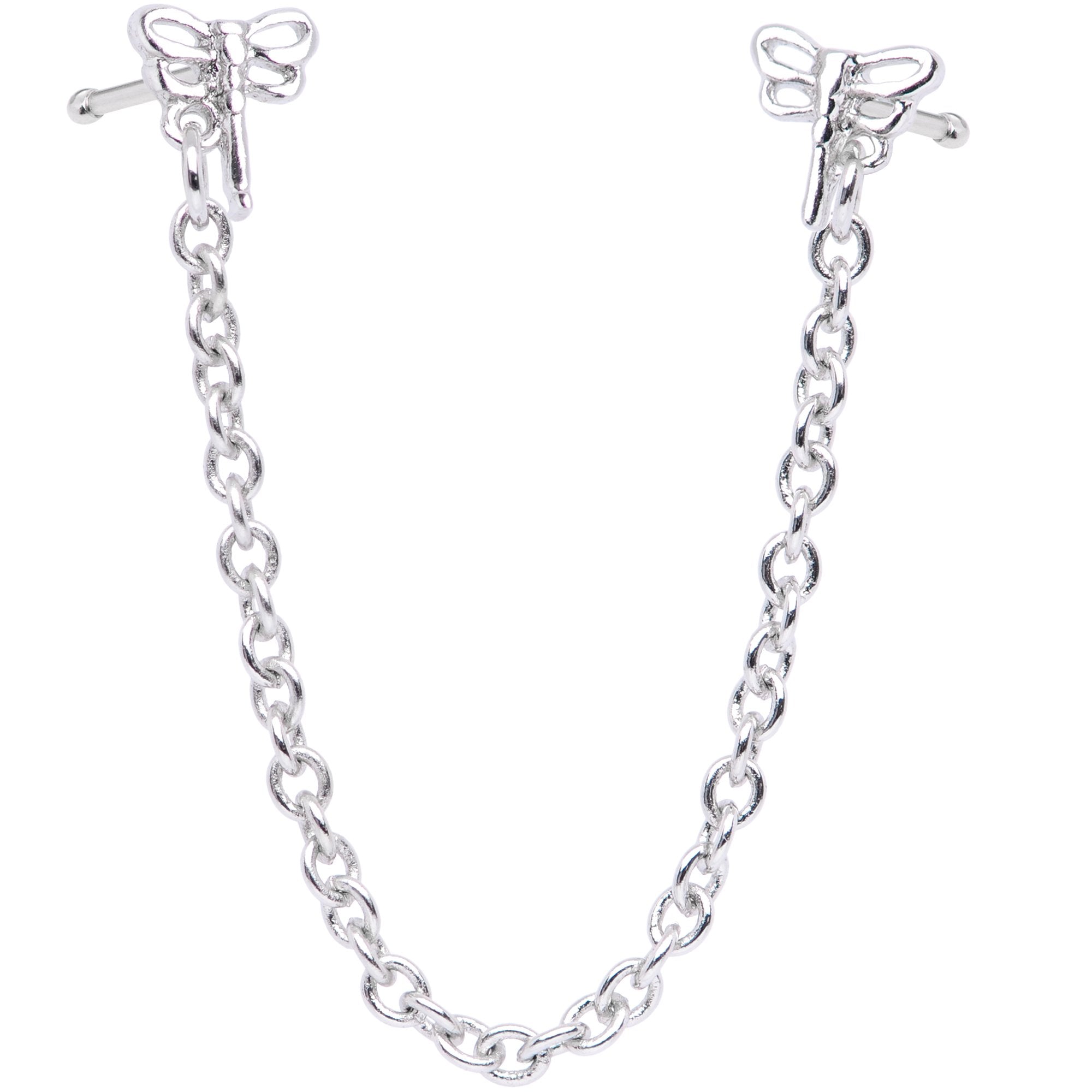 20G 1/4 Daring Dragonfly Chain Dangle Double Nose Bone
