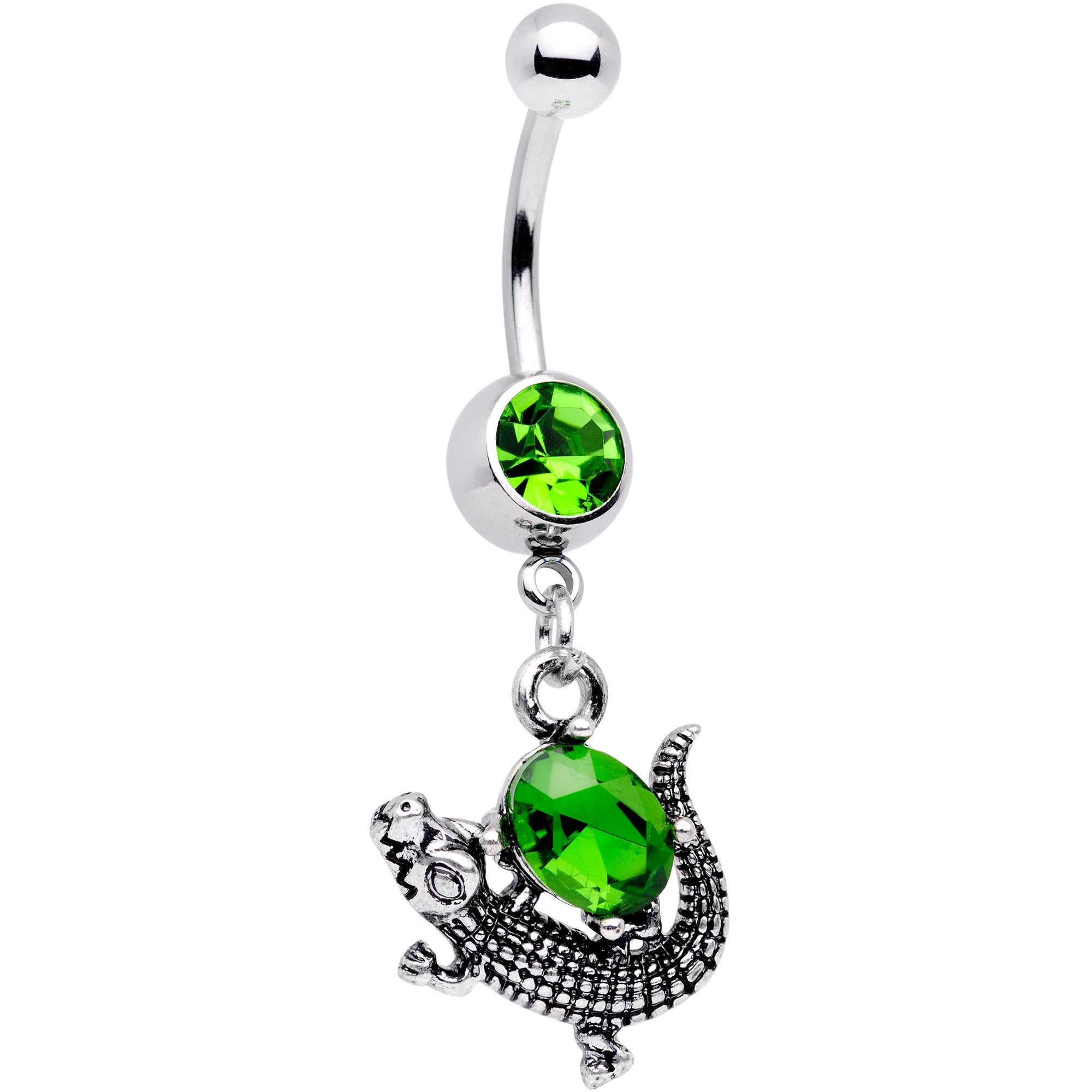 Green Gem Glitzy Gator Dangle Belly Ring