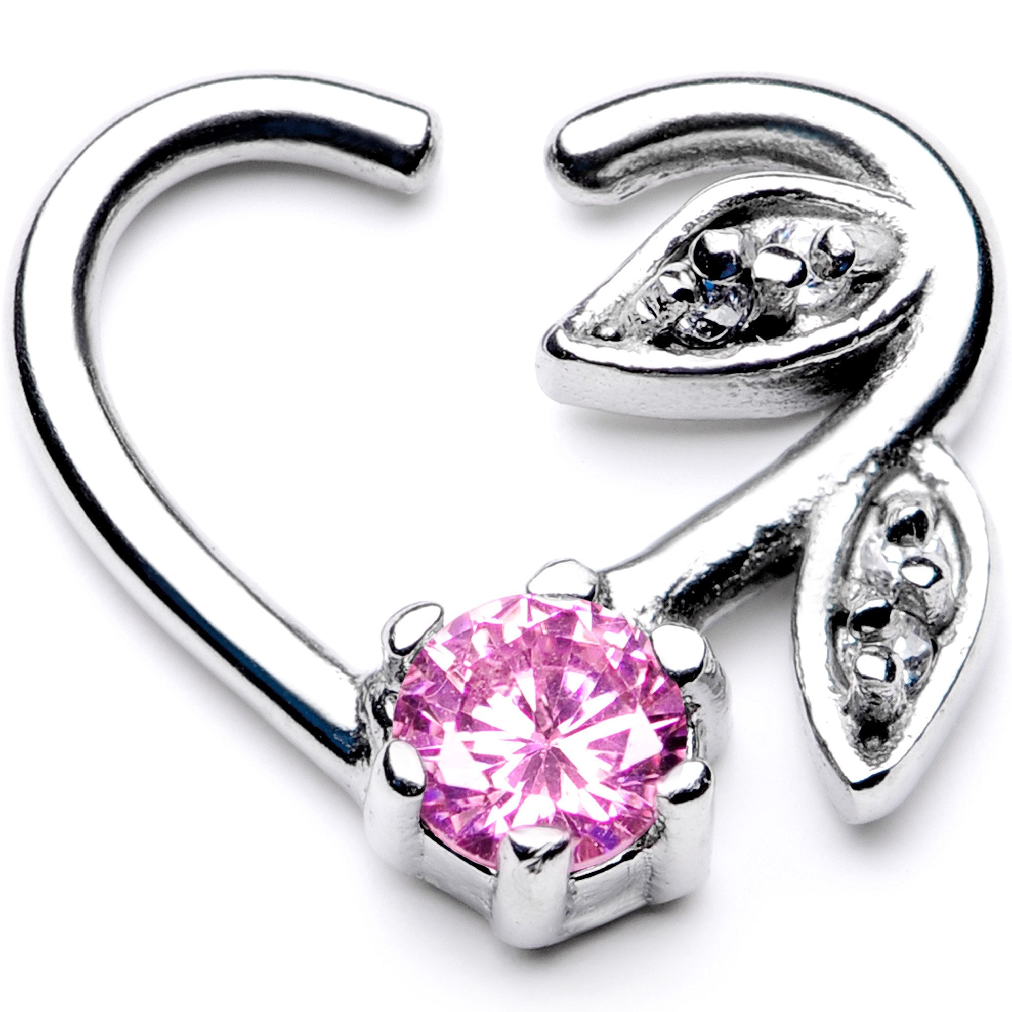 16G 3/8 Pink CZ Gem A Rose Flower is a Rose Flower Left Heart Closure Ring