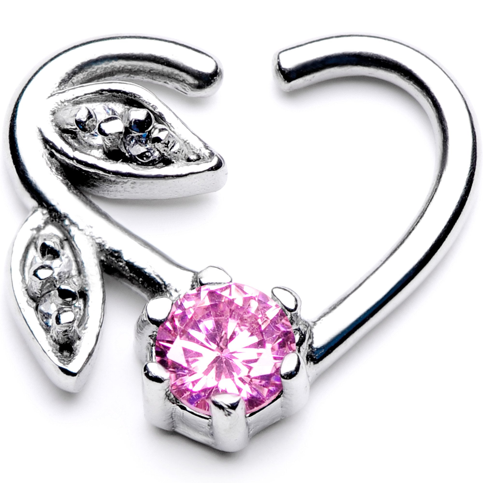 16G 3/8 Pink CZ Gem A Rose Flower is a Rose Flower Right Heart Closure Ring