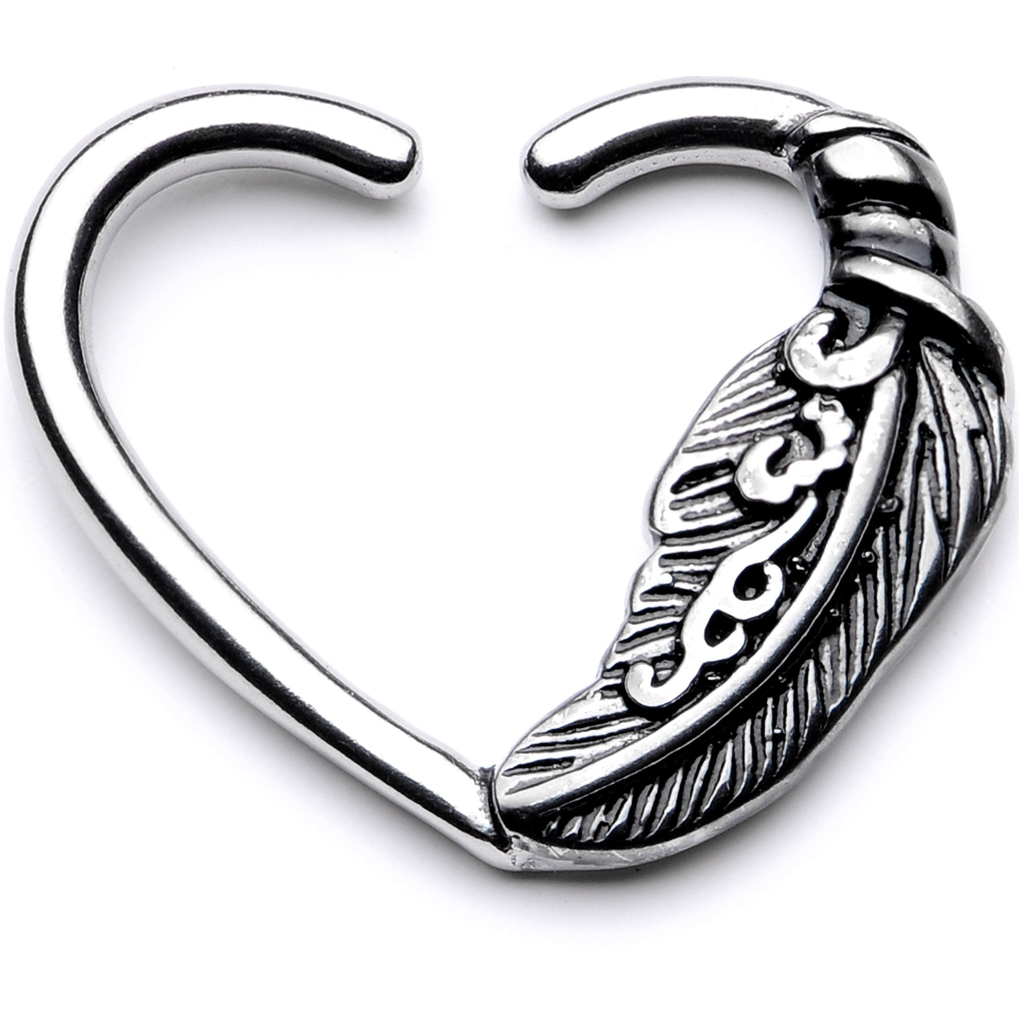 16G 3/8 Feather Love Left Heart Closure Ring