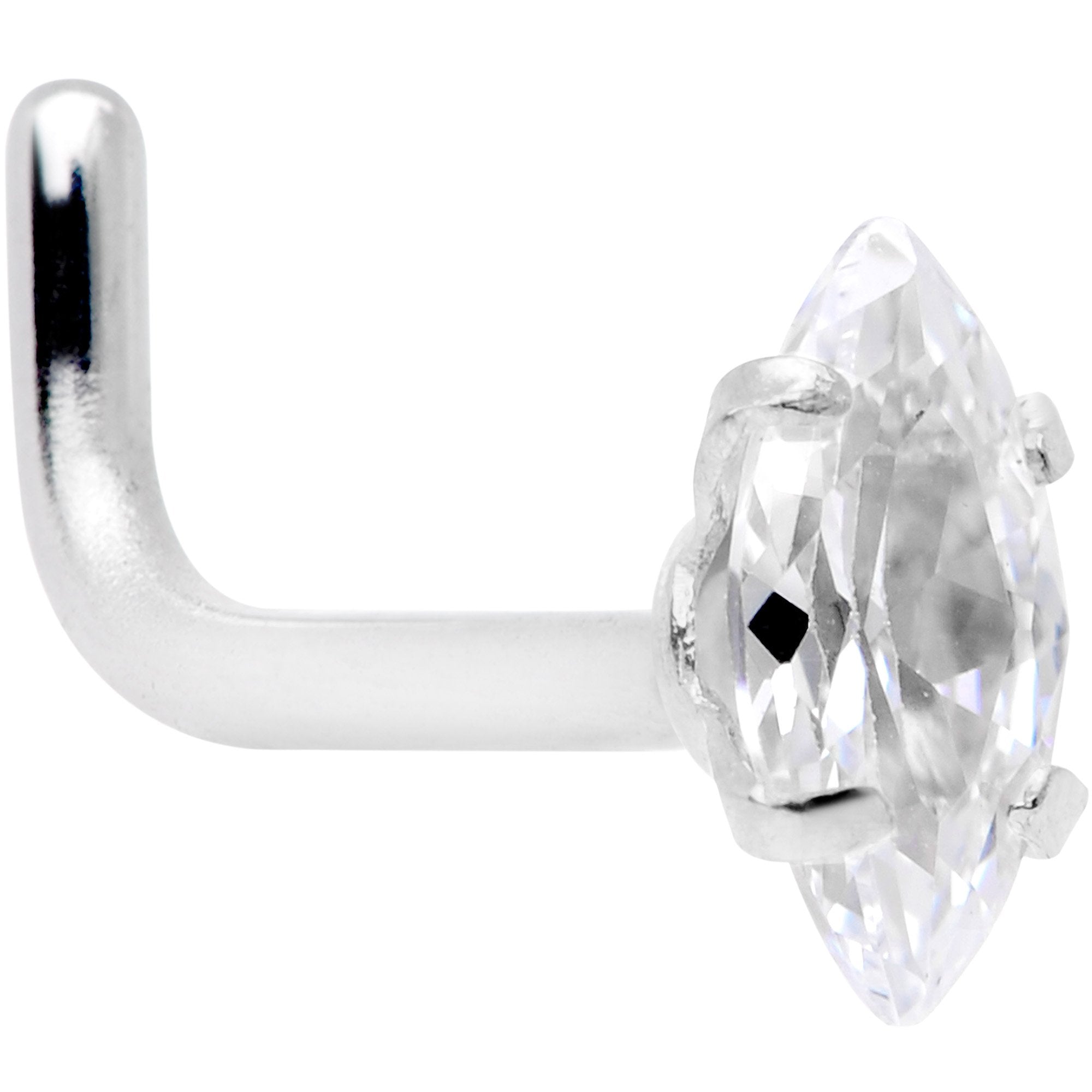 18G 1/4 Clear CZ Gem Ellipse L Shape Nose Ring