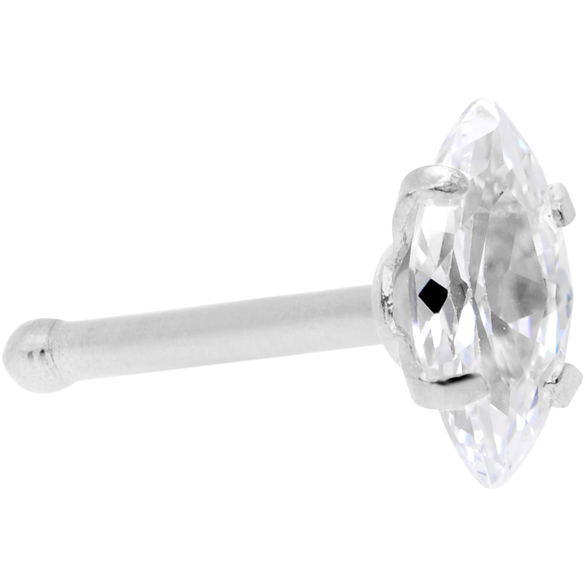20G 1/4 Clear CZ Gem Ellipse Nose Bone