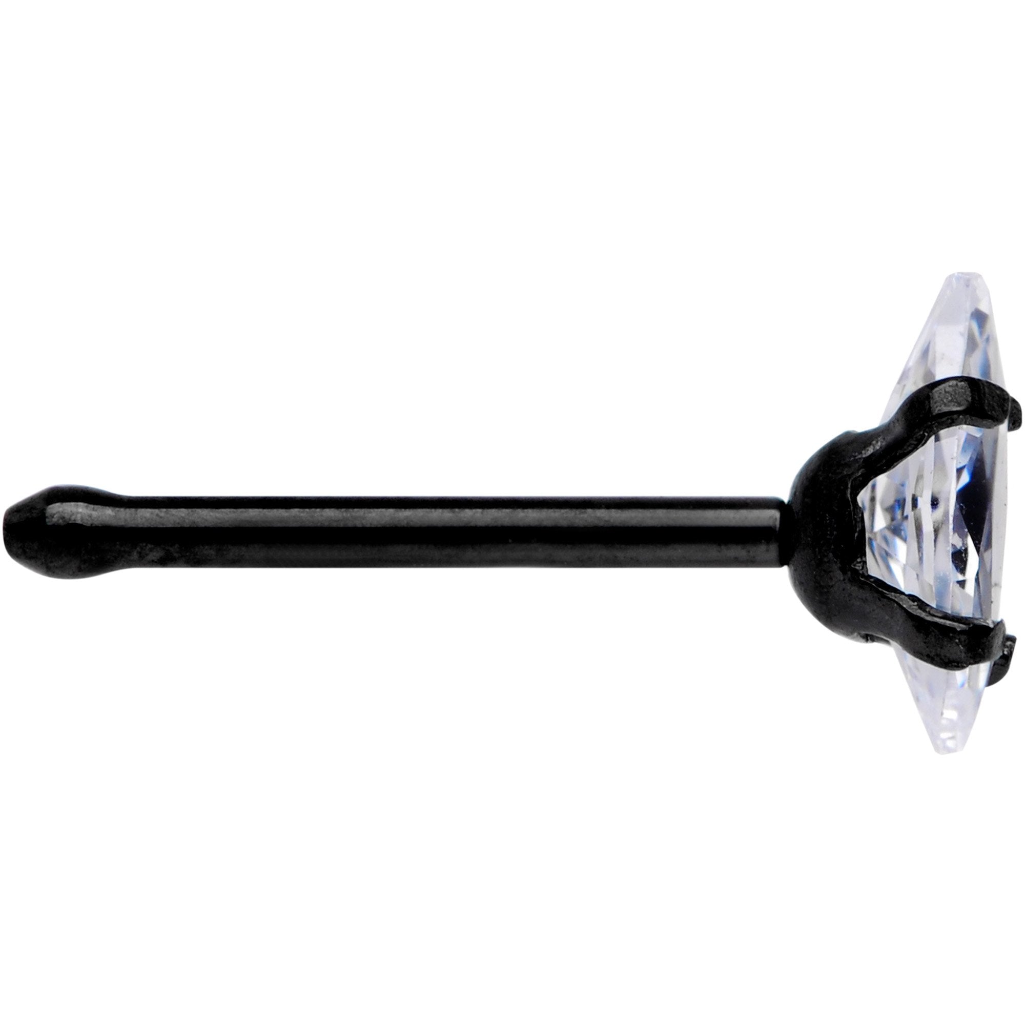 20G 1/4 Clear CZ Gem Black IP Ellipse Nose Bone