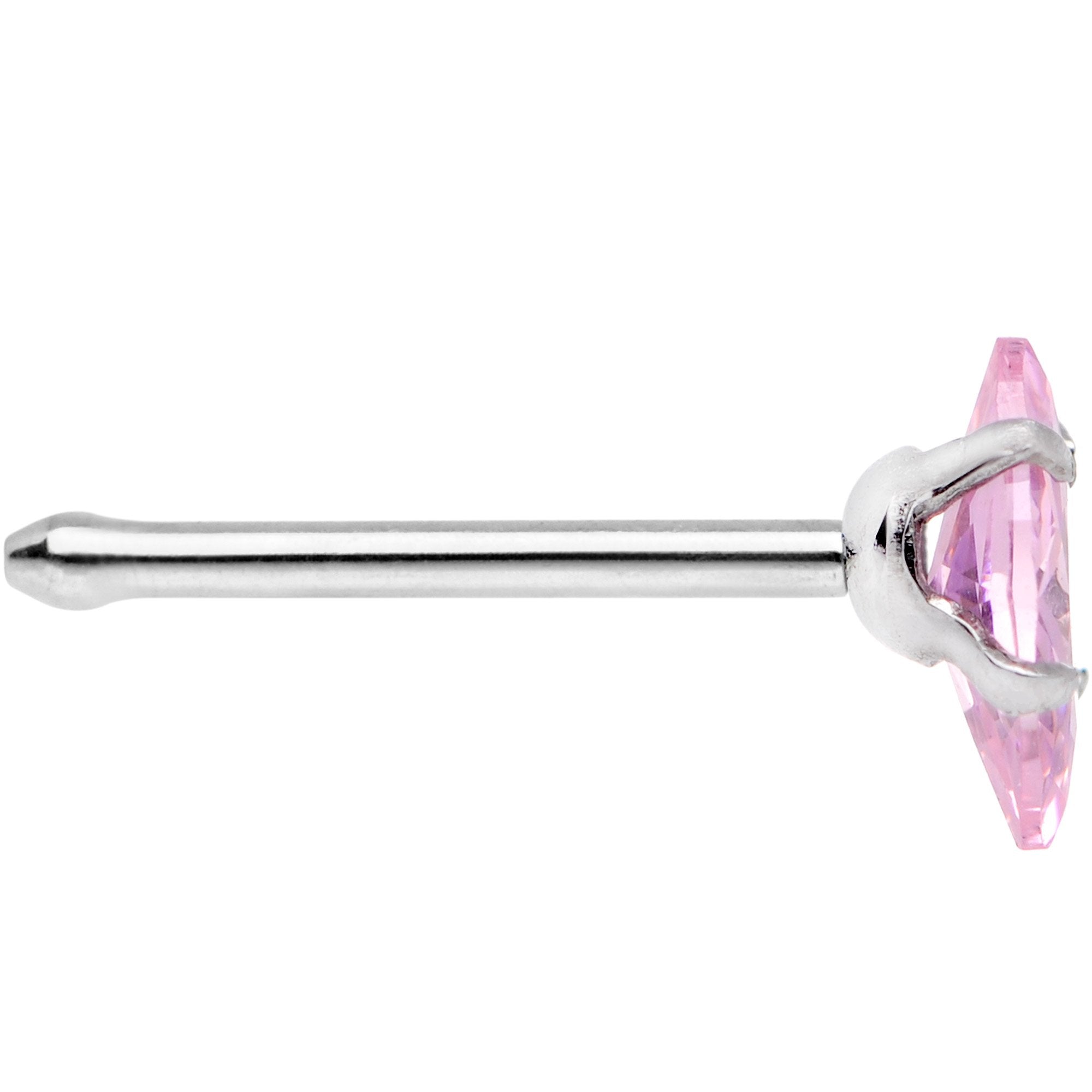 20G 1/4 Pink CZ Gem Ellipse Nose Bone