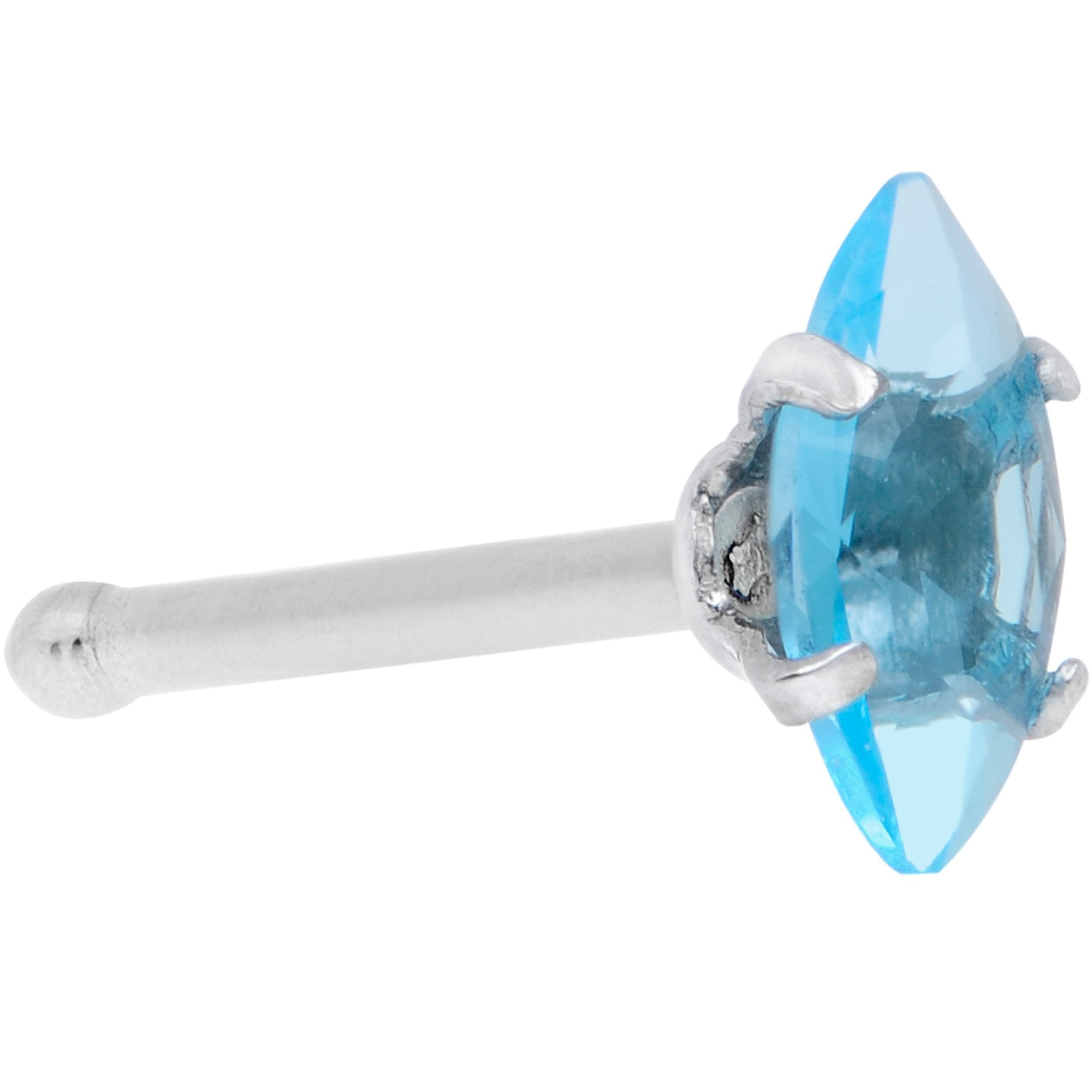 20G 1/4 Aqua CZ Gem Ellipse Nose Bone