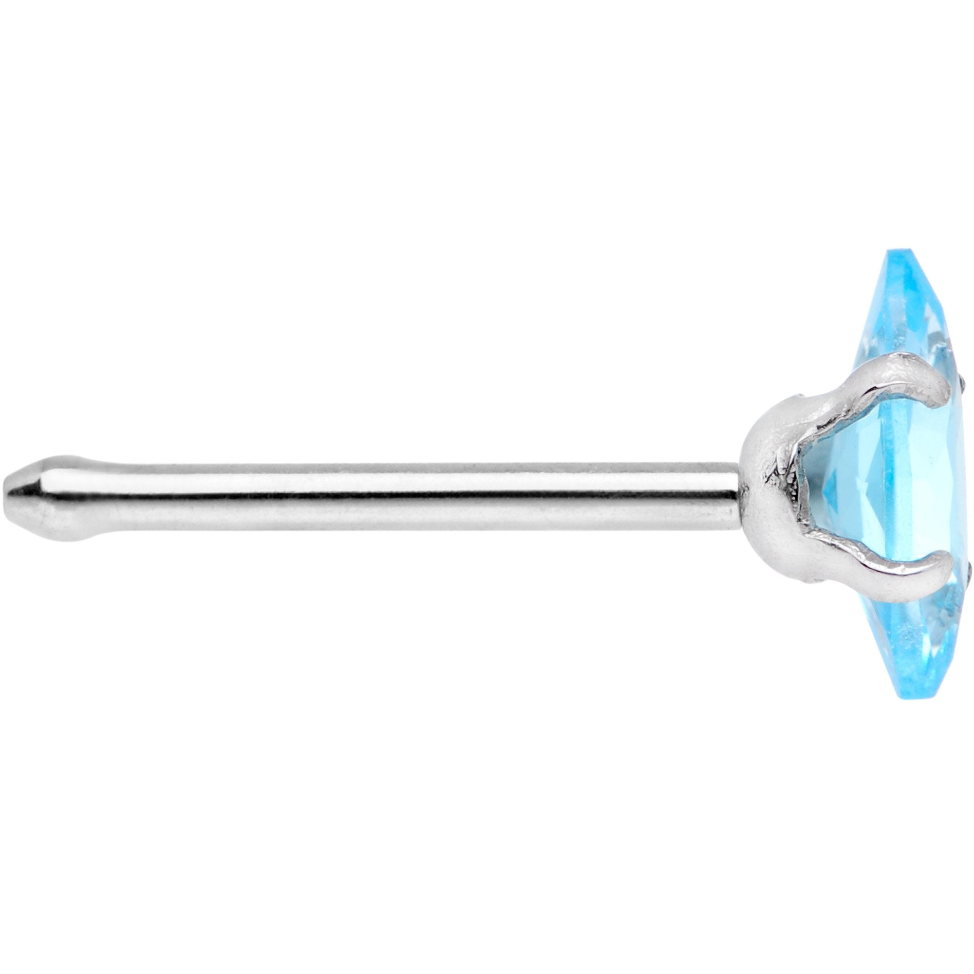 20G 1/4 Aqua CZ Gem Ellipse Nose Bone
