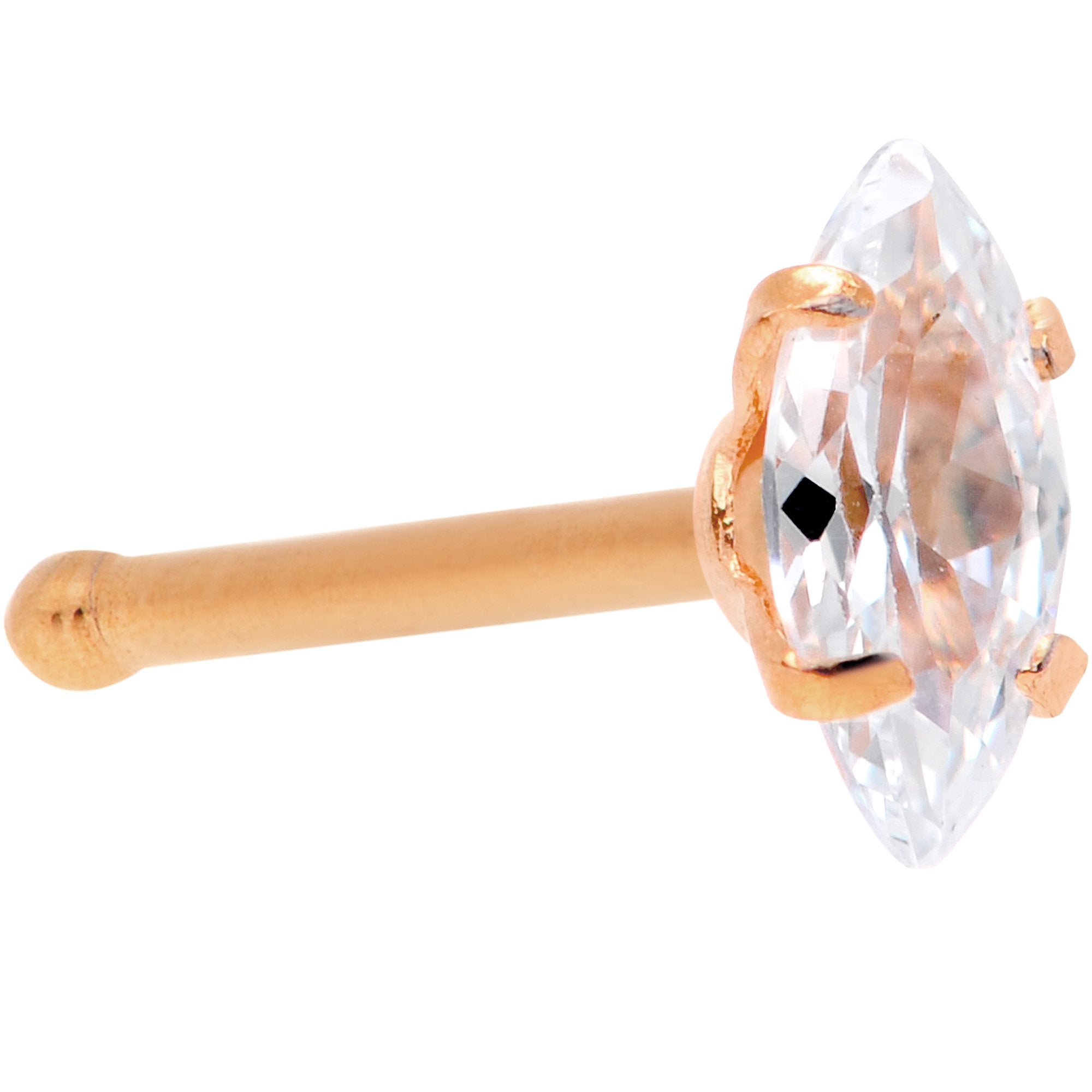 20G 1/4 Clear CZ Gem Rose Gold IP Ellipse Nose Bone