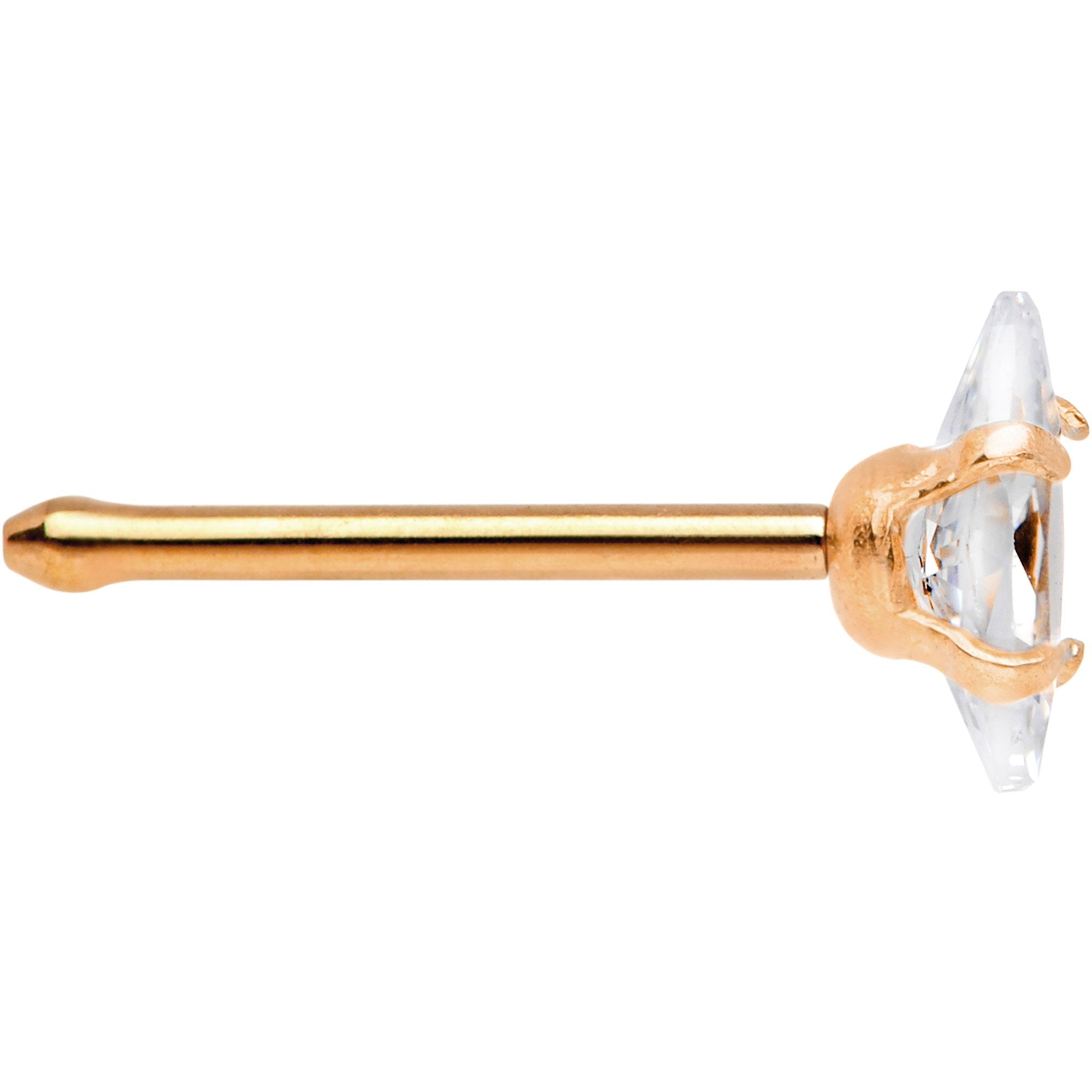 20G 1/4 Clear CZ Gem Rose Gold IP Ellipse Nose Bone