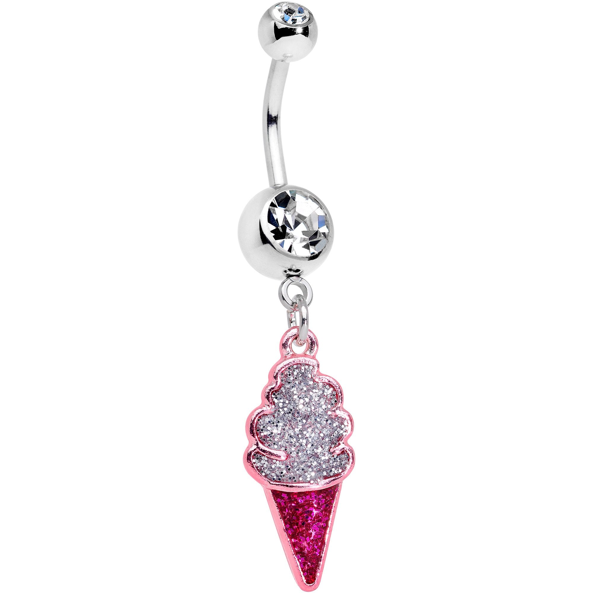 Clear Gem Glitter Sprinkles Ice Cream Cone Dangle Belly Ring