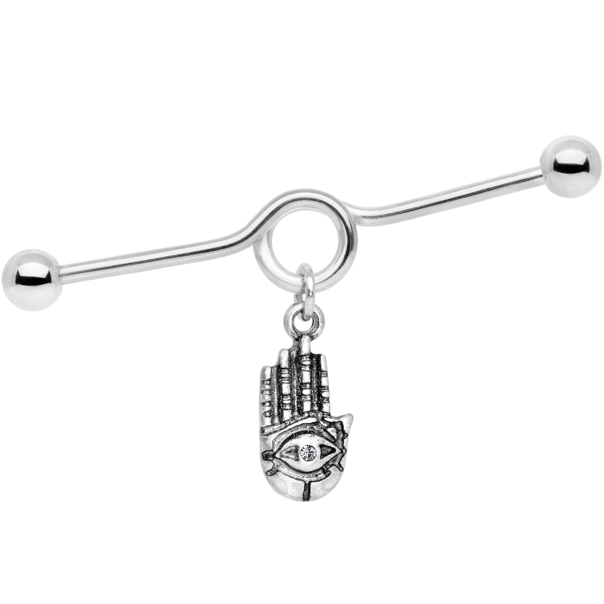 Clear Gem Hamsa Eye Industrial Barbell 38mm