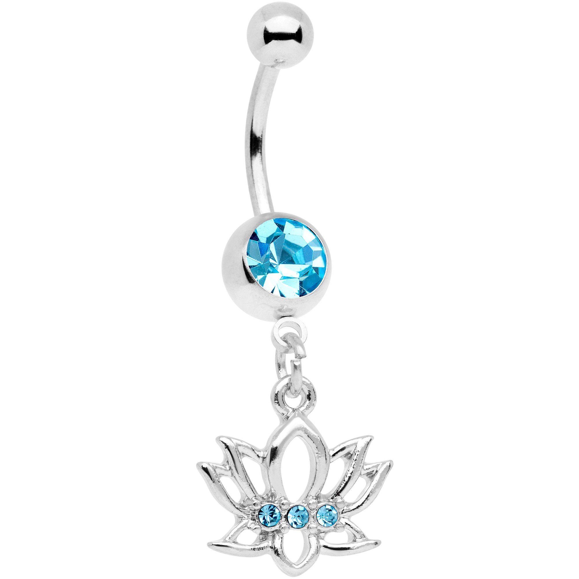 Aqua Gem Live Love Lotus Flower Dangle Belly Ring