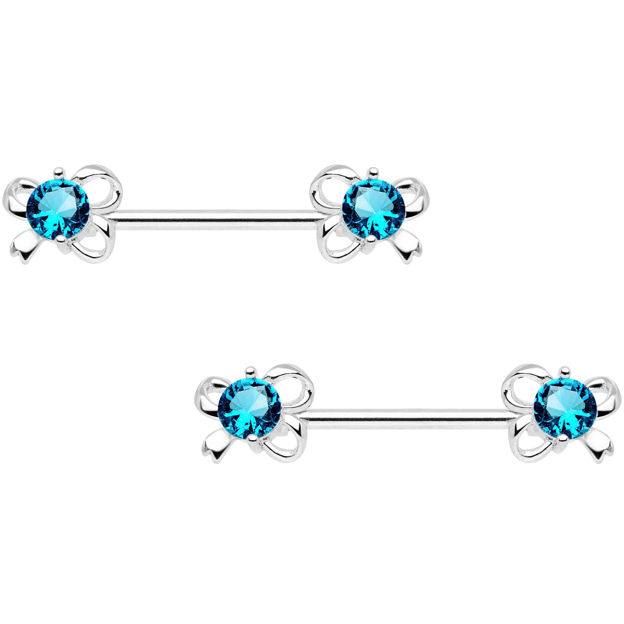 Aqua CZ Gem All Tied Up Barbell Nipple Ring Set