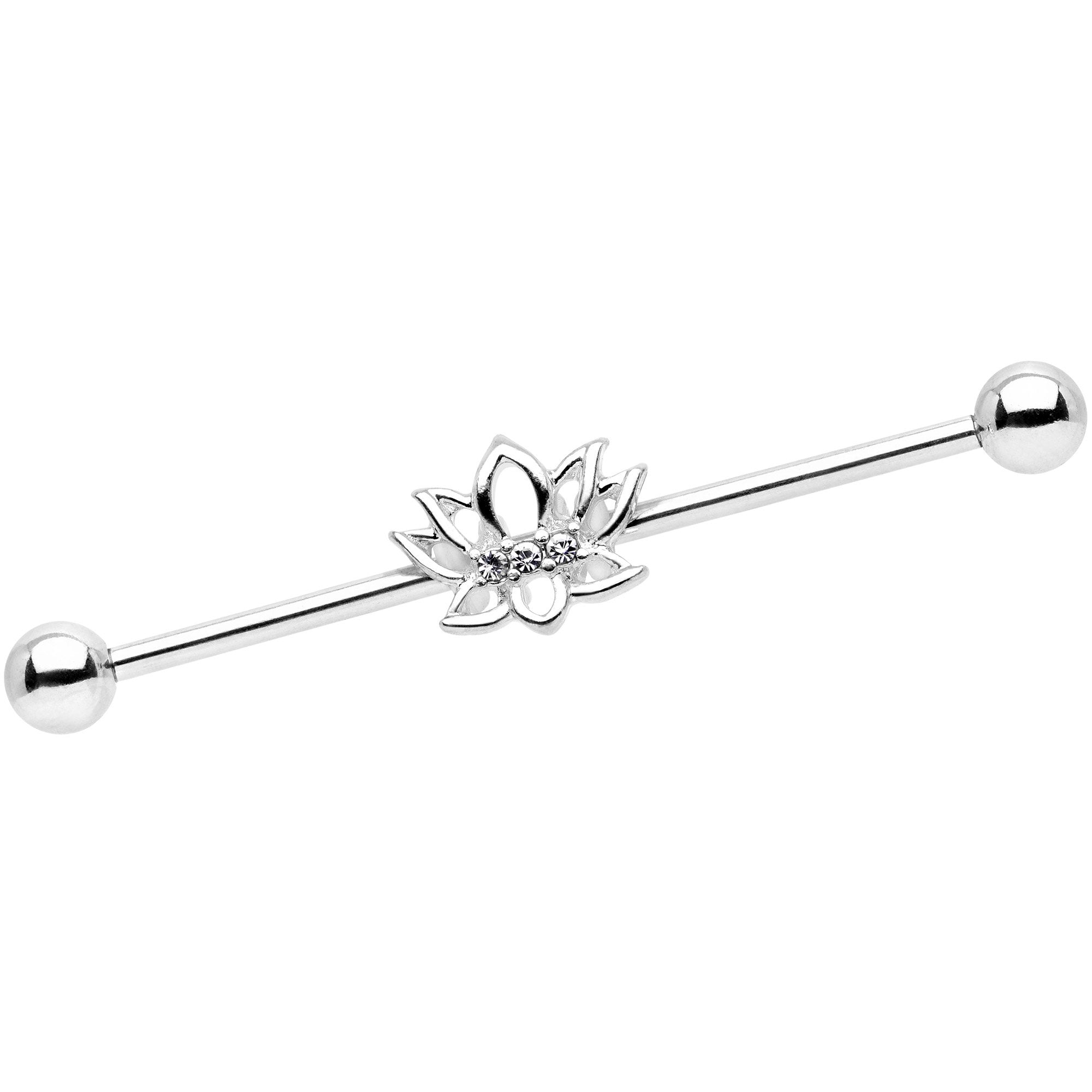Clear Gem Live Love Lotus Flower Industrial Barbell 38mm