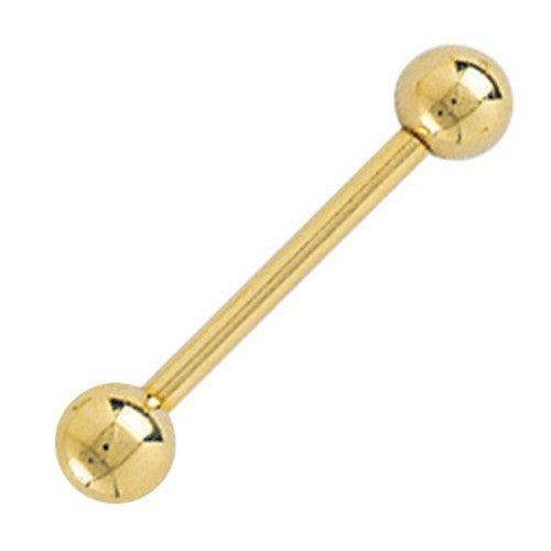 Solid 14k Yellow Gold Barbell Straight Barbell Ring 16G 3/8 3mm