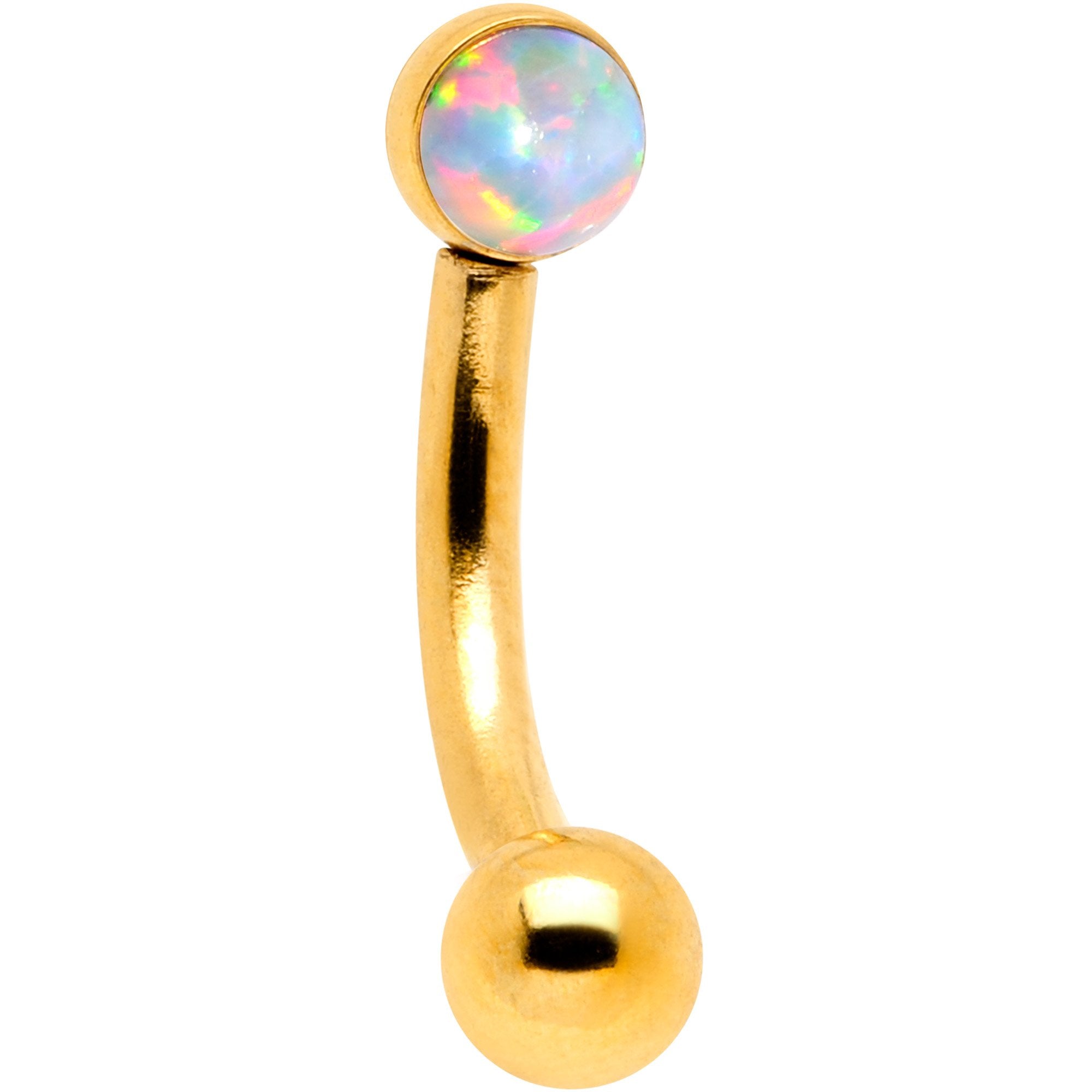 16G 1/4 White Synthetic Opal Flat Set Gold IP Curved Eyebrow Rook Piercing