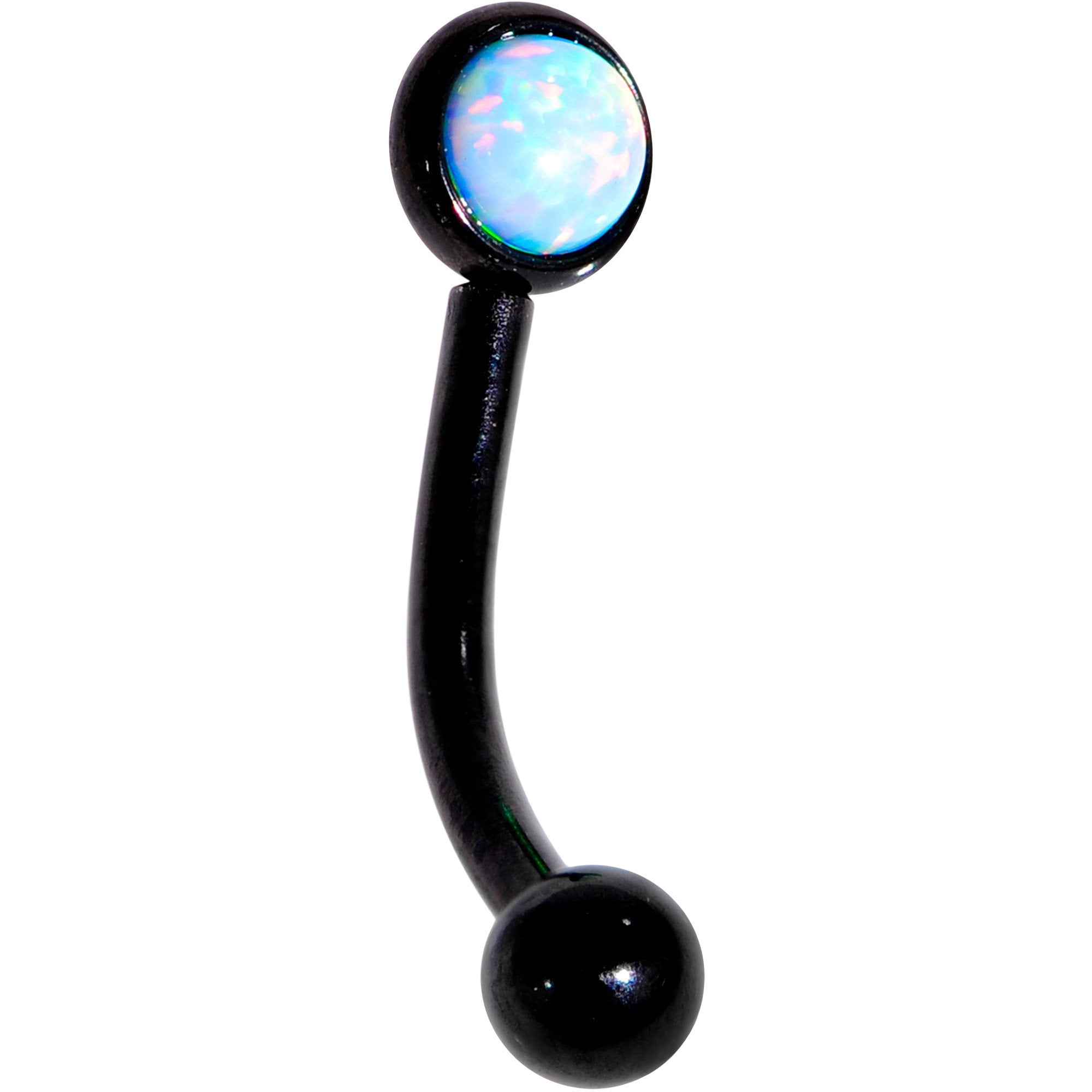 16G 5/16 White Synthetic Opal Flat Set Black IP Curved Eyebrow Rook Piercing