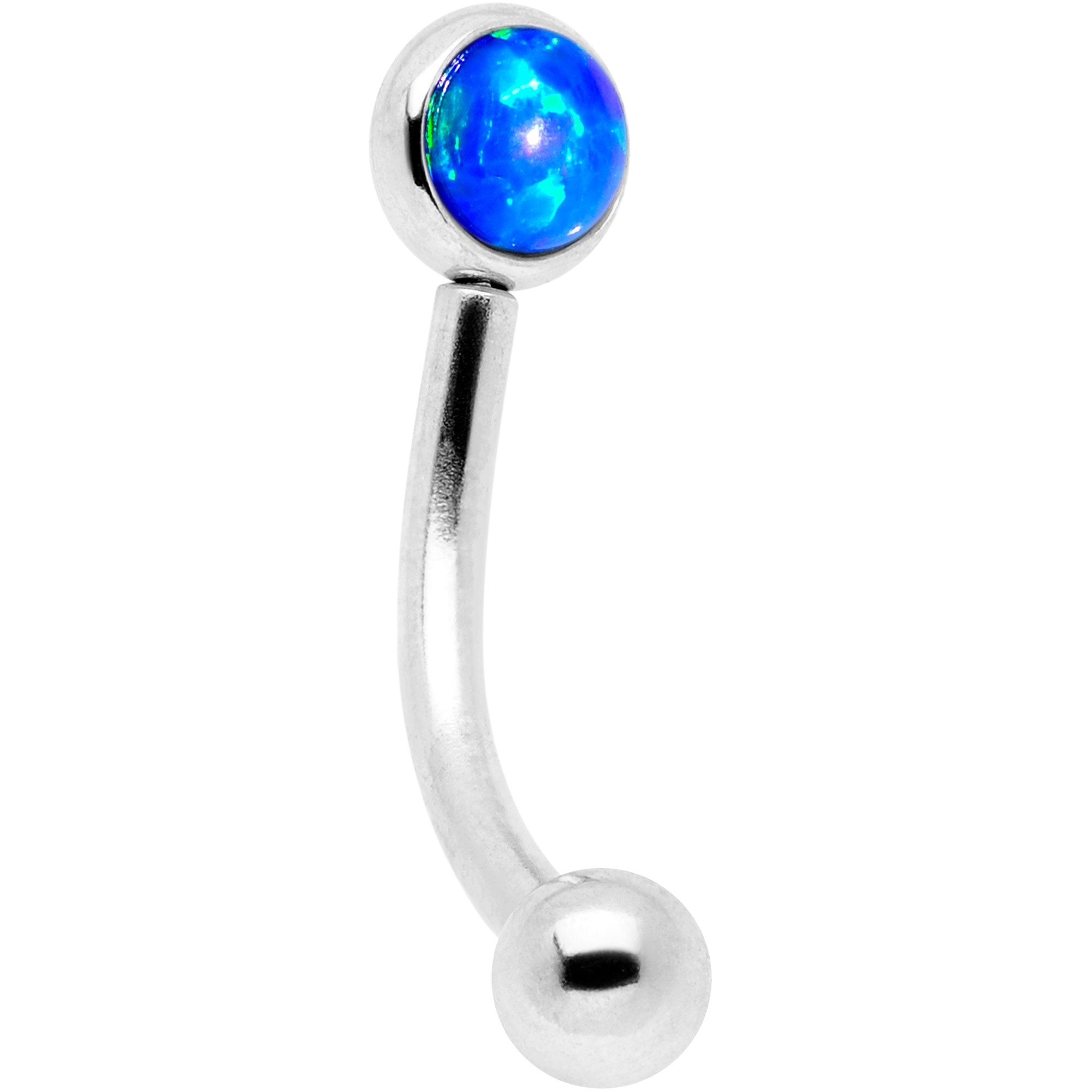 16G 5/16 Blue Synthetic Opal Flat Set Curved Eyebrow Rook Piercing