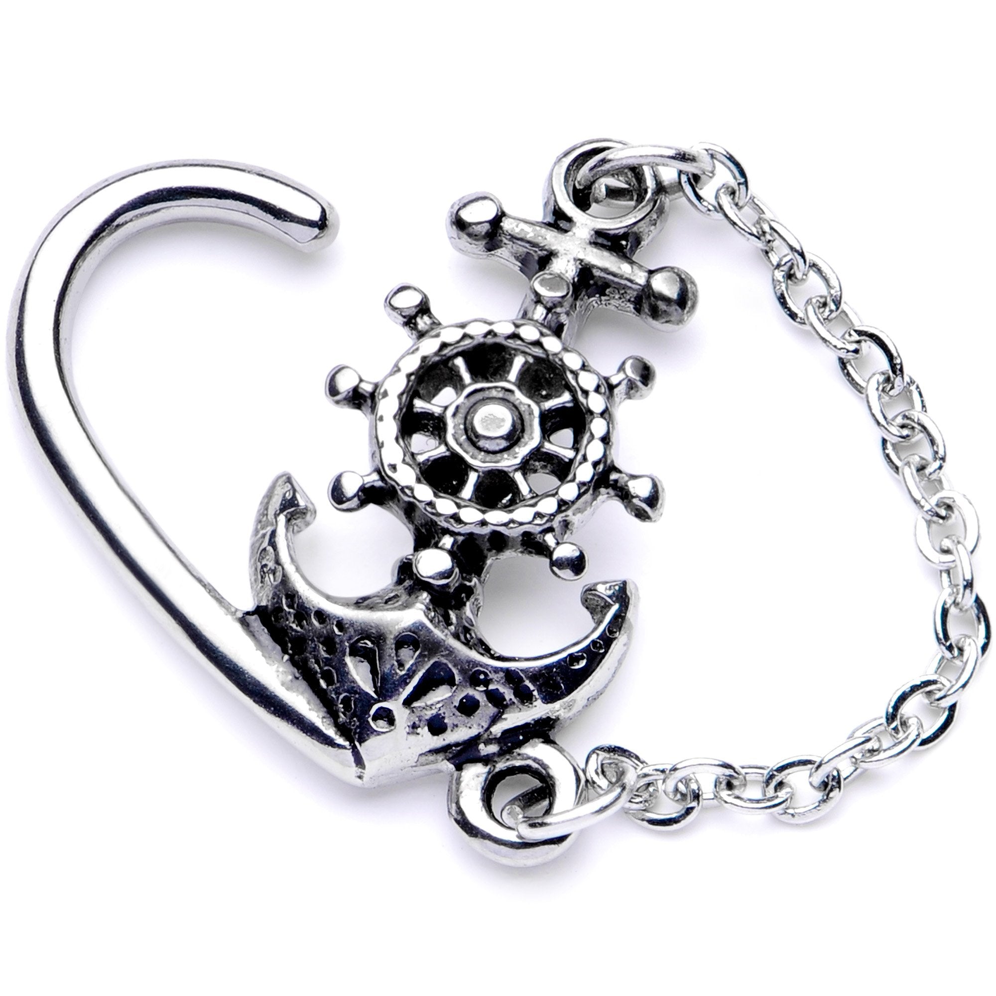 16G 3/8 Nautical Anchor Chain Dangle Left Heart Closure Ring