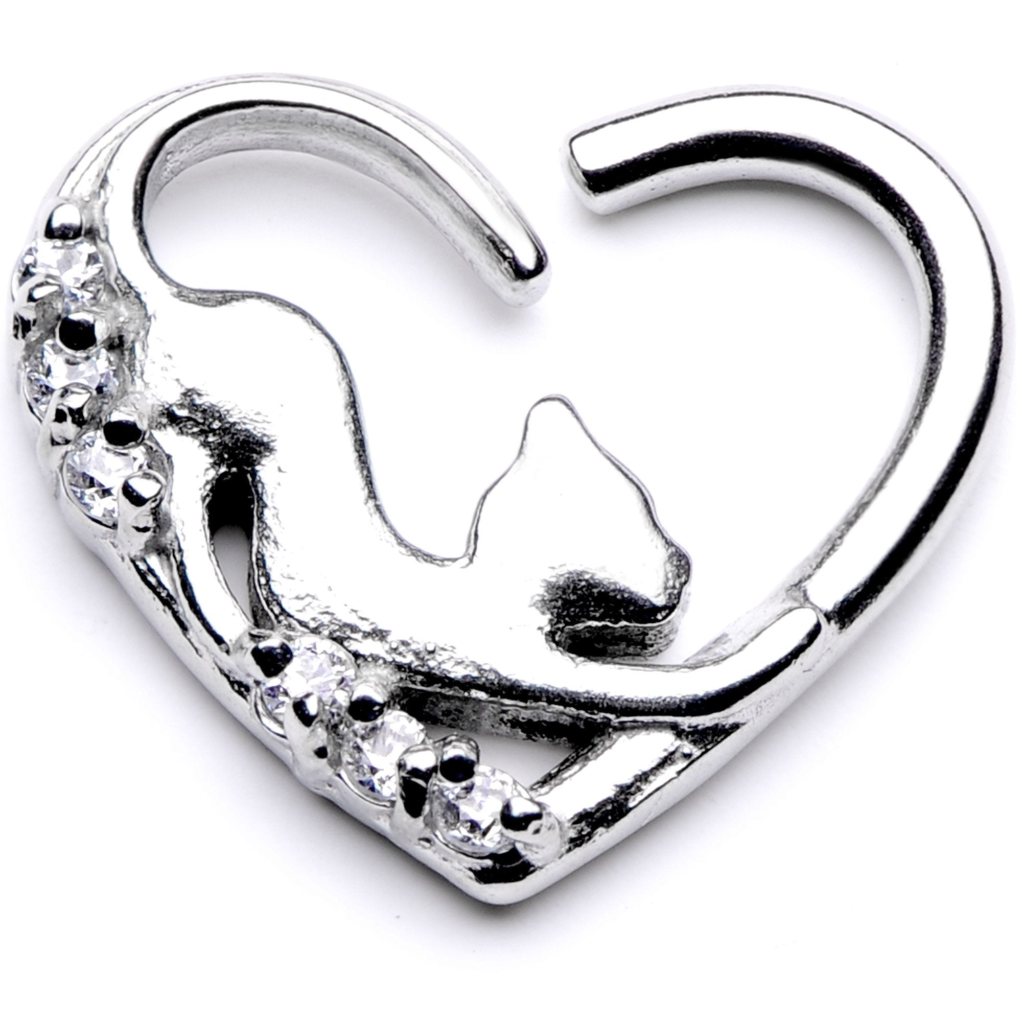 16G 3/8 Clear CZ Gem Cats Meow Right Heart Closure Ring