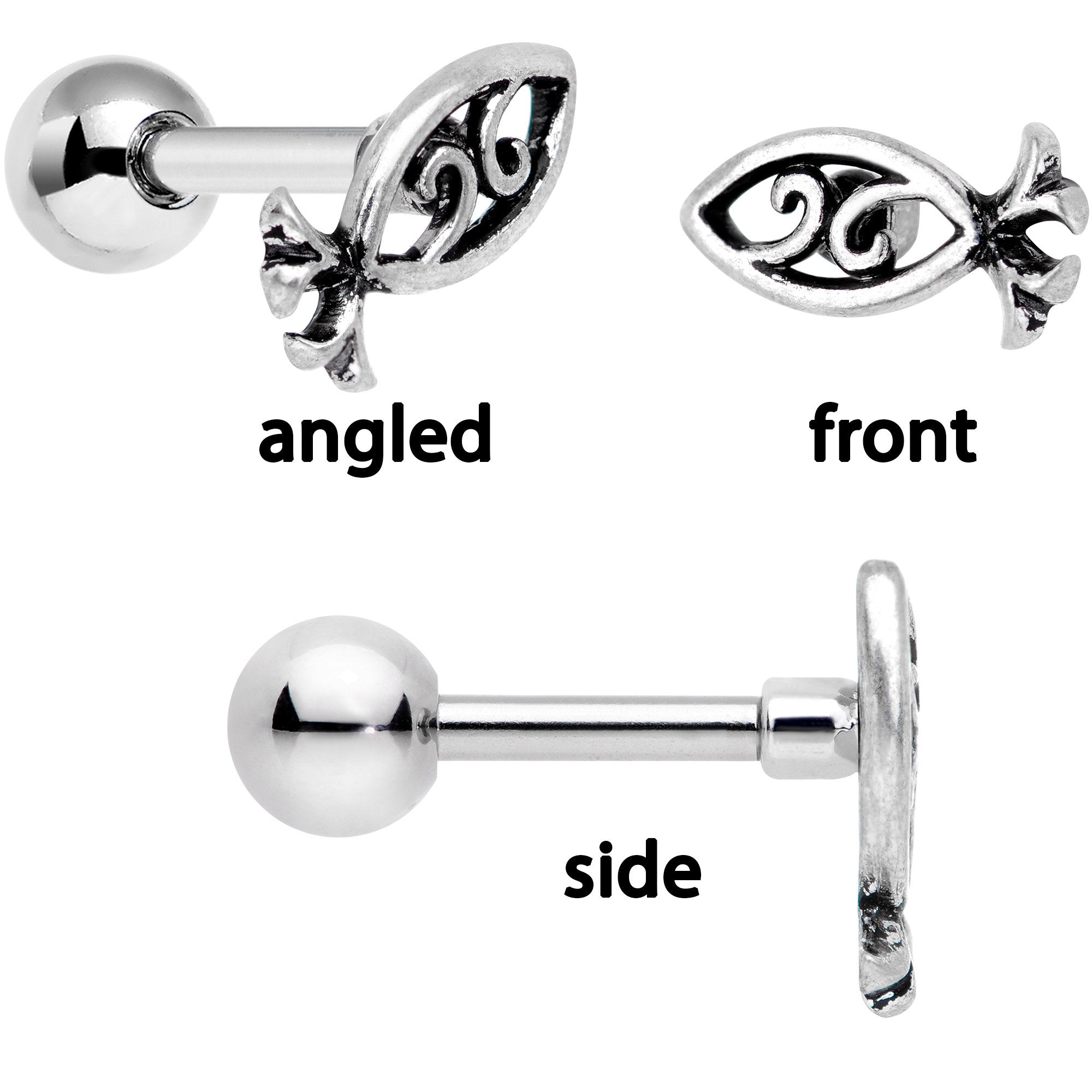 16G 1/4 Ocean Starfish Life Cartilage Tragus Earring Set of 3