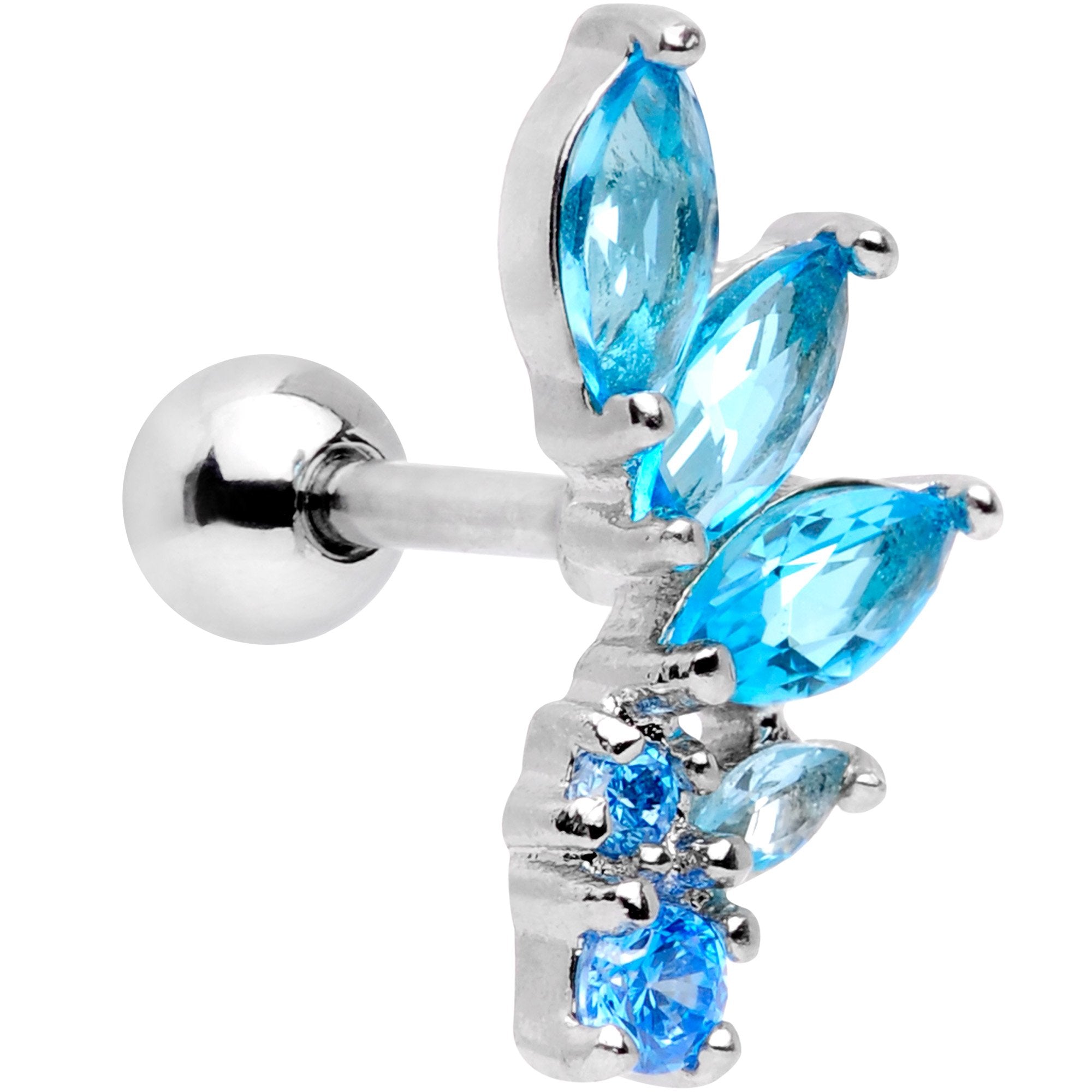 16G 1/4 Aqua Gem Dewdrop Cluster Cartilage Tragus Earring